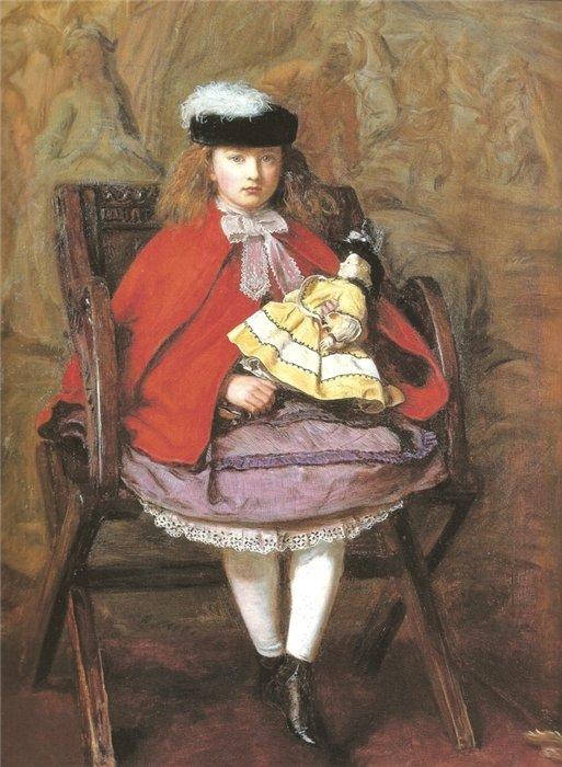 Wikoo.org - موسوعة الفنون الجميلة - اللوحة، العمل الفني John Everett Millais - Girl with a Doll