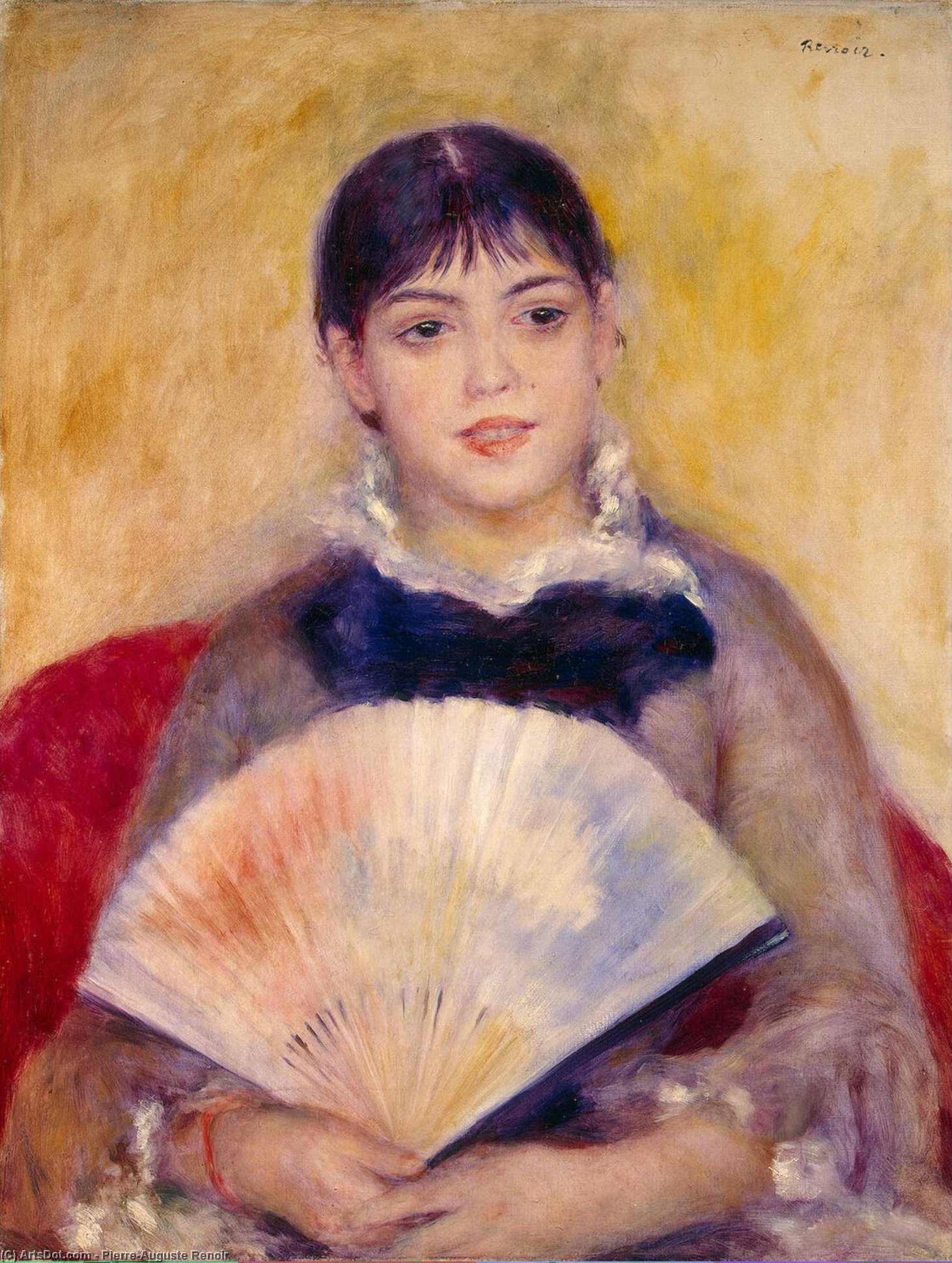 WikiOO.org - 百科事典 - 絵画、アートワーク Pierre-Auguste Renoir - の女の子 a ファン ( また として知られている アルフォンジン Fournaise )