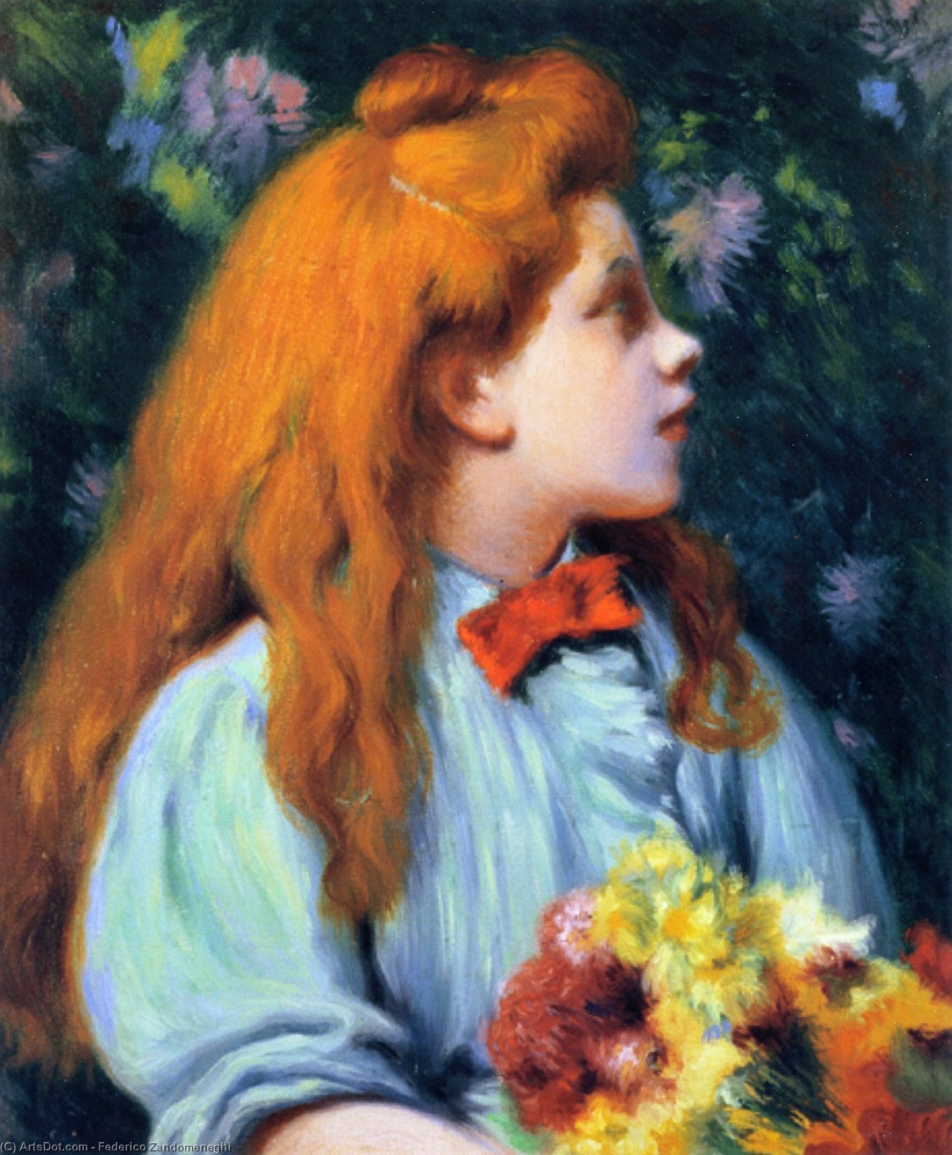 Wikioo.org - The Encyclopedia of Fine Arts - Painting, Artwork by Federico Zandomeneghi - Girl with Flowers