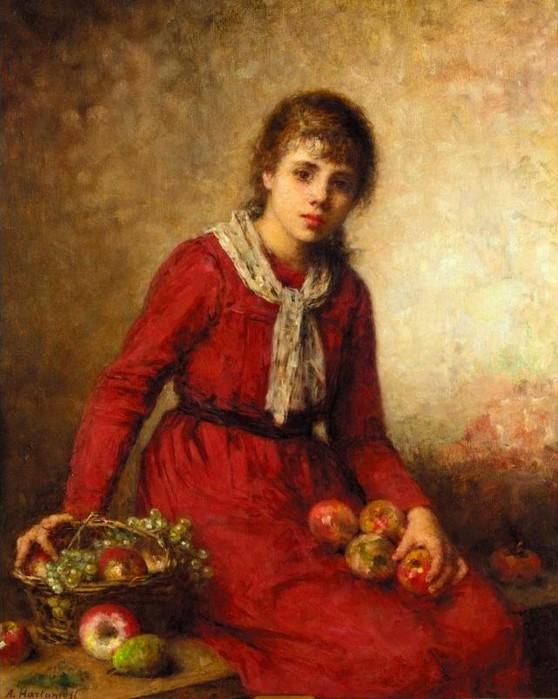 Wikioo.org - The Encyclopedia of Fine Arts - Painting, Artwork by Alexei Alexeievich Harlamoff - Girl with Fruit