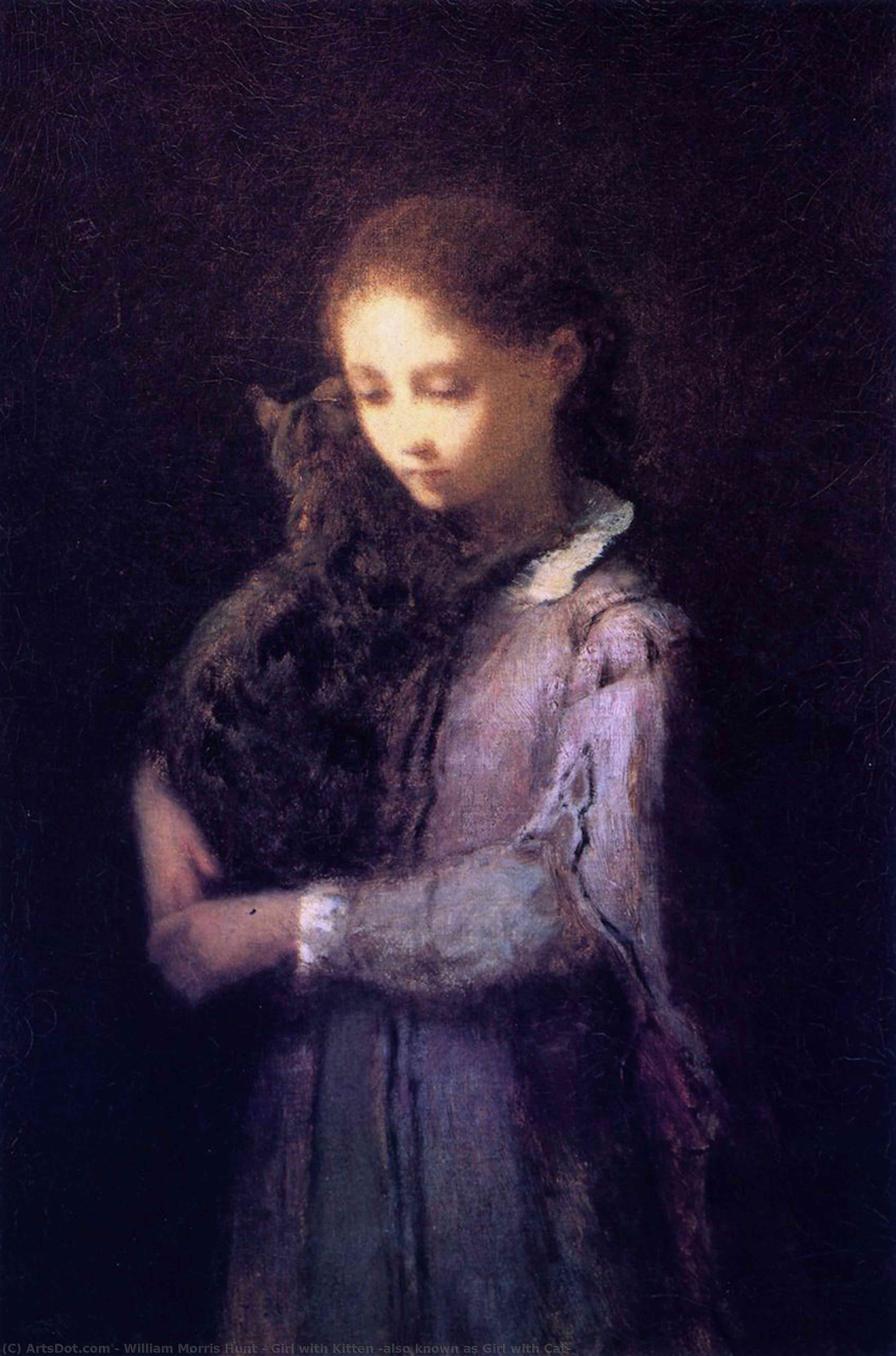 Wikioo.org - The Encyclopedia of Fine Arts - Painting, Artwork by William Morris Hunt - Girl with Kitten (also known as Girl with Cat)