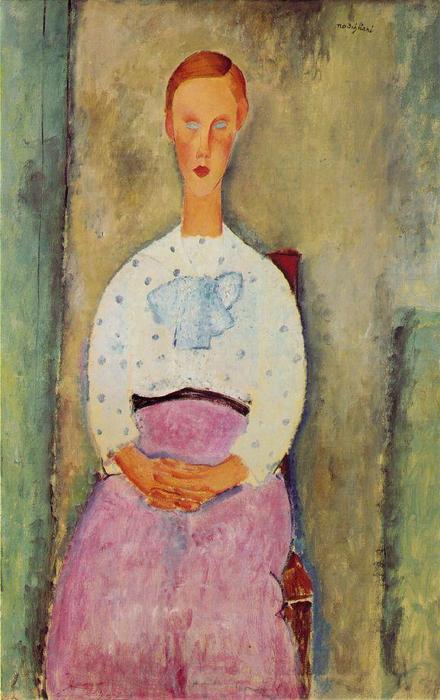WikiOO.org - Encyclopedia of Fine Arts - Festés, Grafika Amedeo Modigliani - Girl with a polka-dot blouse