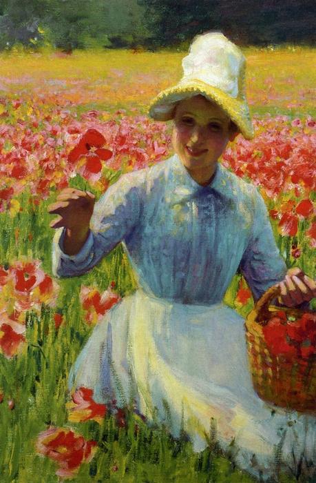 Wikioo.org - The Encyclopedia of Fine Arts - Painting, Artwork by Robert Vonnoh - Girl with Poppies