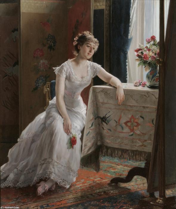 Wikioo.org – La Enciclopedia de las Bellas Artes - Pintura, Obras de arte de Gustave Leonard De Jonghe - chica con a rose