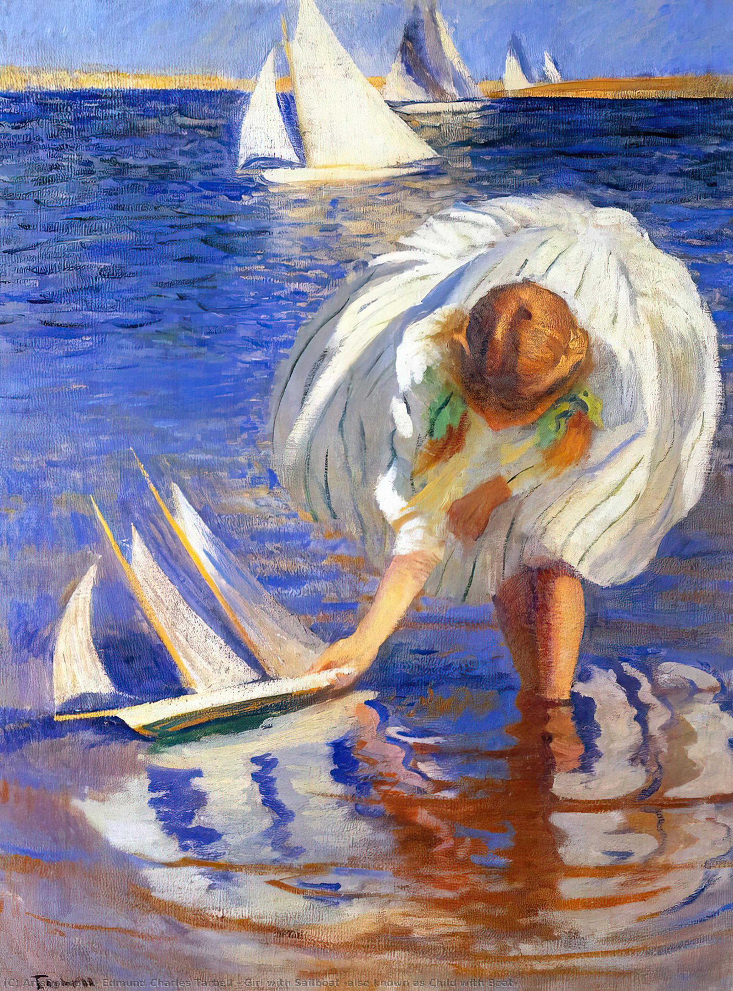 WikiOO.org – 美術百科全書 - 繪畫，作品 Edmund Charles Tarbell - 女孩与 帆船  还  已知  作为  孩子  与  船