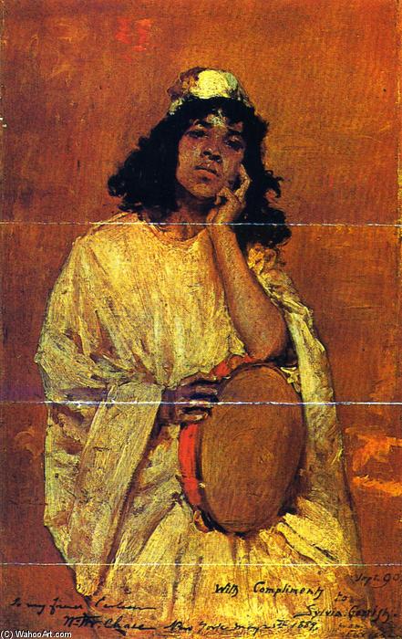 Wikioo.org - The Encyclopedia of Fine Arts - Painting, Artwork by William Merritt Chase - Girl with Tamborine (also known as The Tamborine)