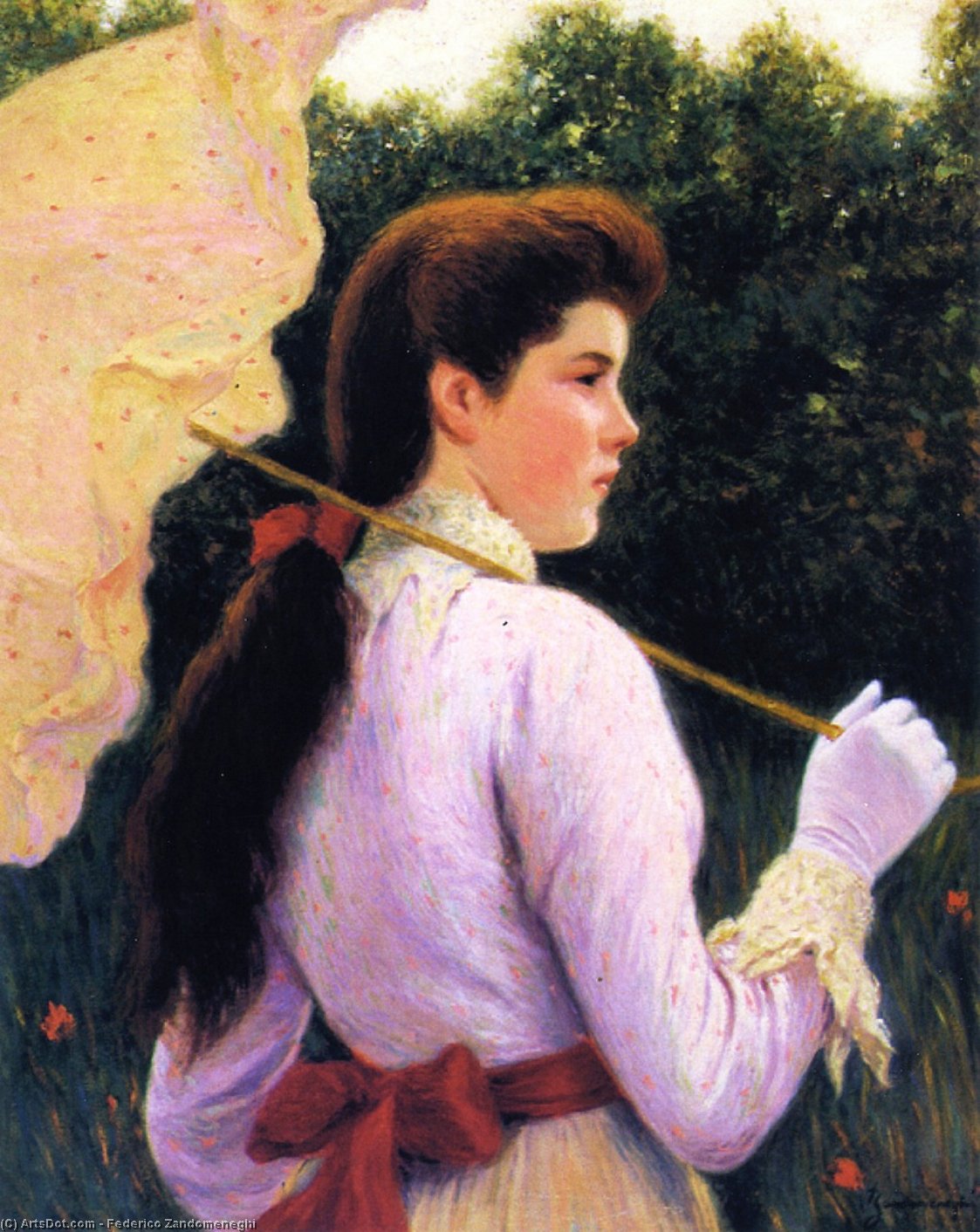 WikiOO.org - אנציקלופדיה לאמנויות יפות - ציור, יצירות אמנות Federico Zandomeneghi - Girl with Umbrella