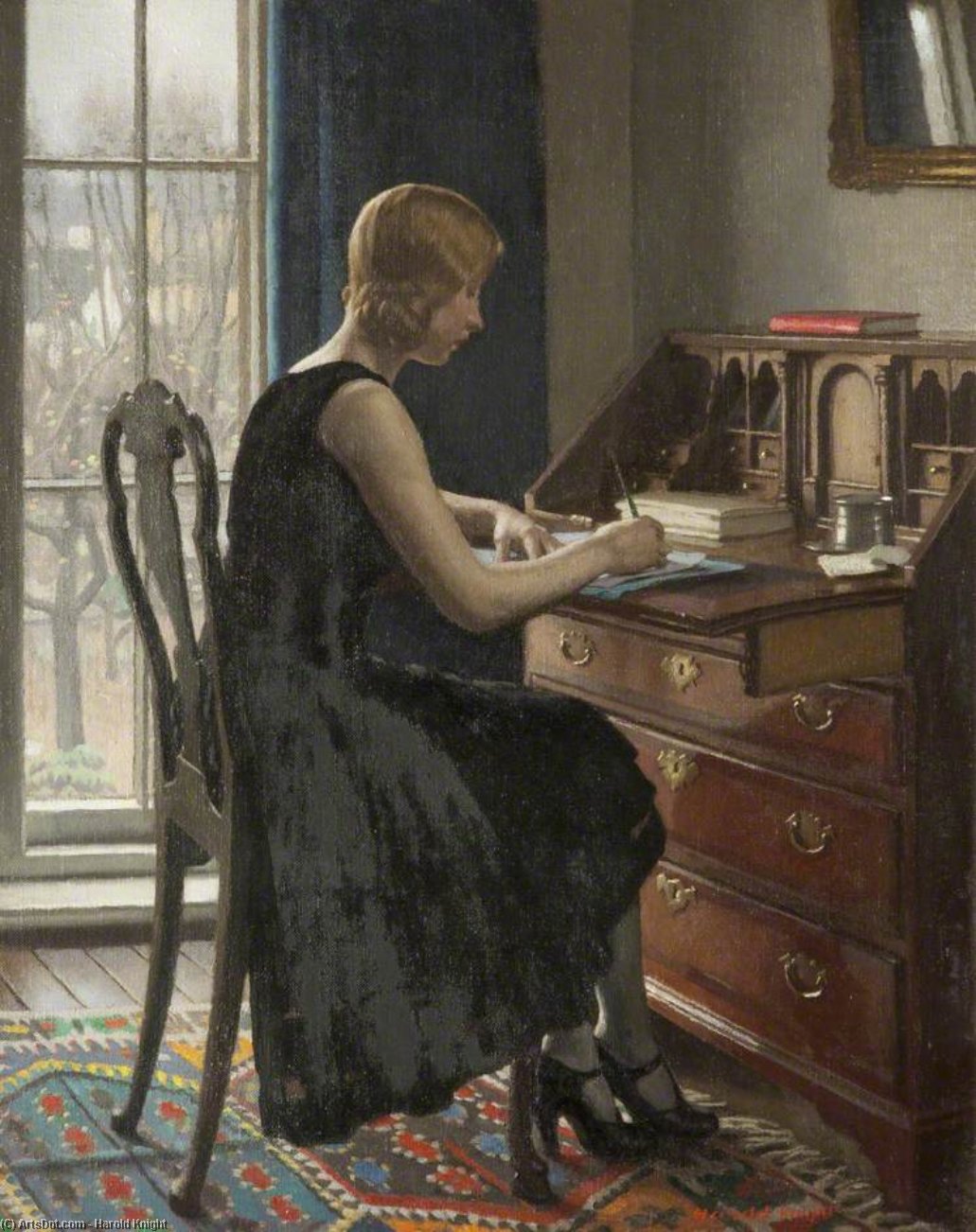 Wikioo.org – La Enciclopedia de las Bellas Artes - Pintura, Obras de arte de Harold Knight - Escritura de la muchacha