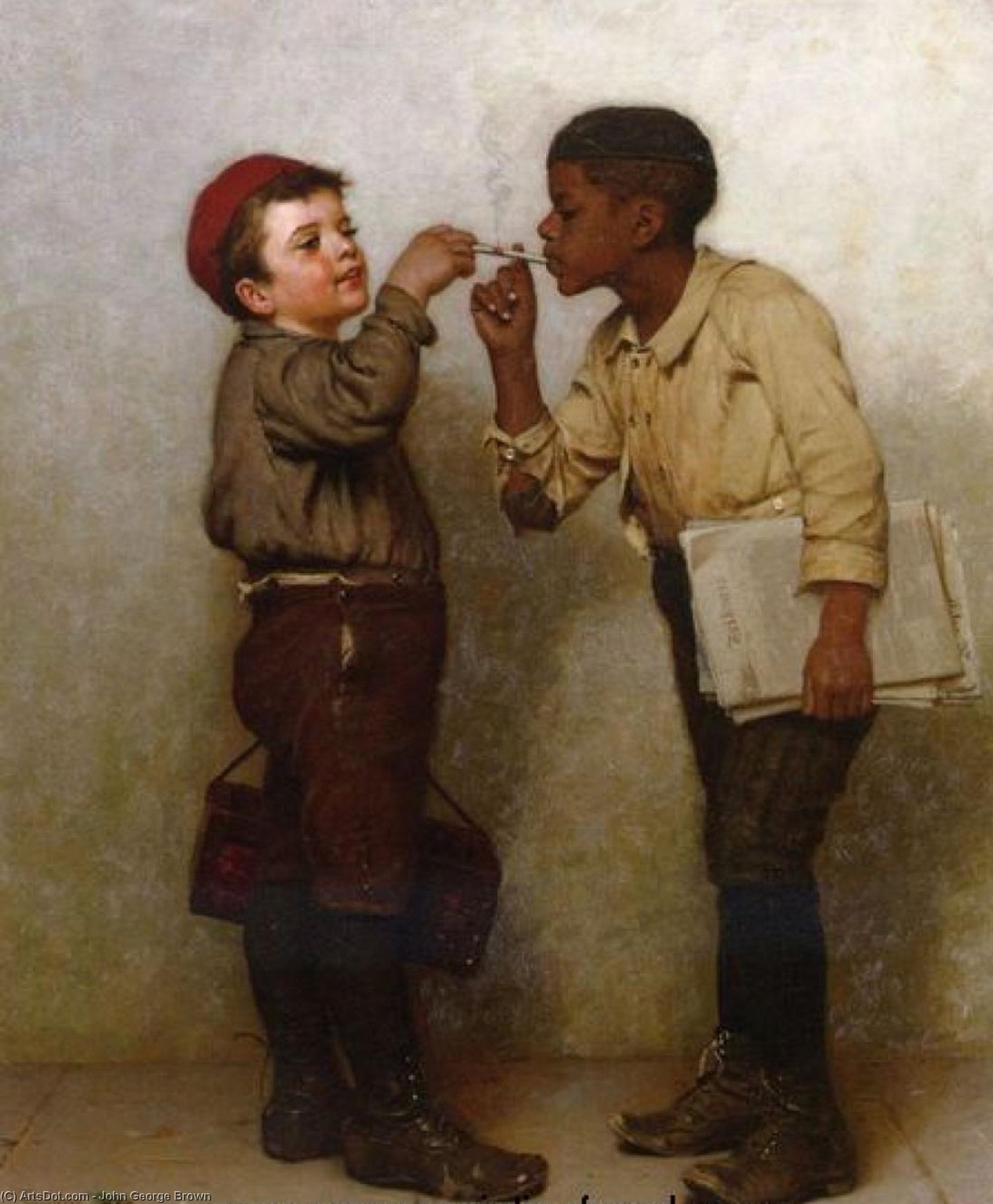 Wikioo.org - The Encyclopedia of Fine Arts - Painting, Artwork by John George Brown - Give Him a Light (also known as Give Us a Light)