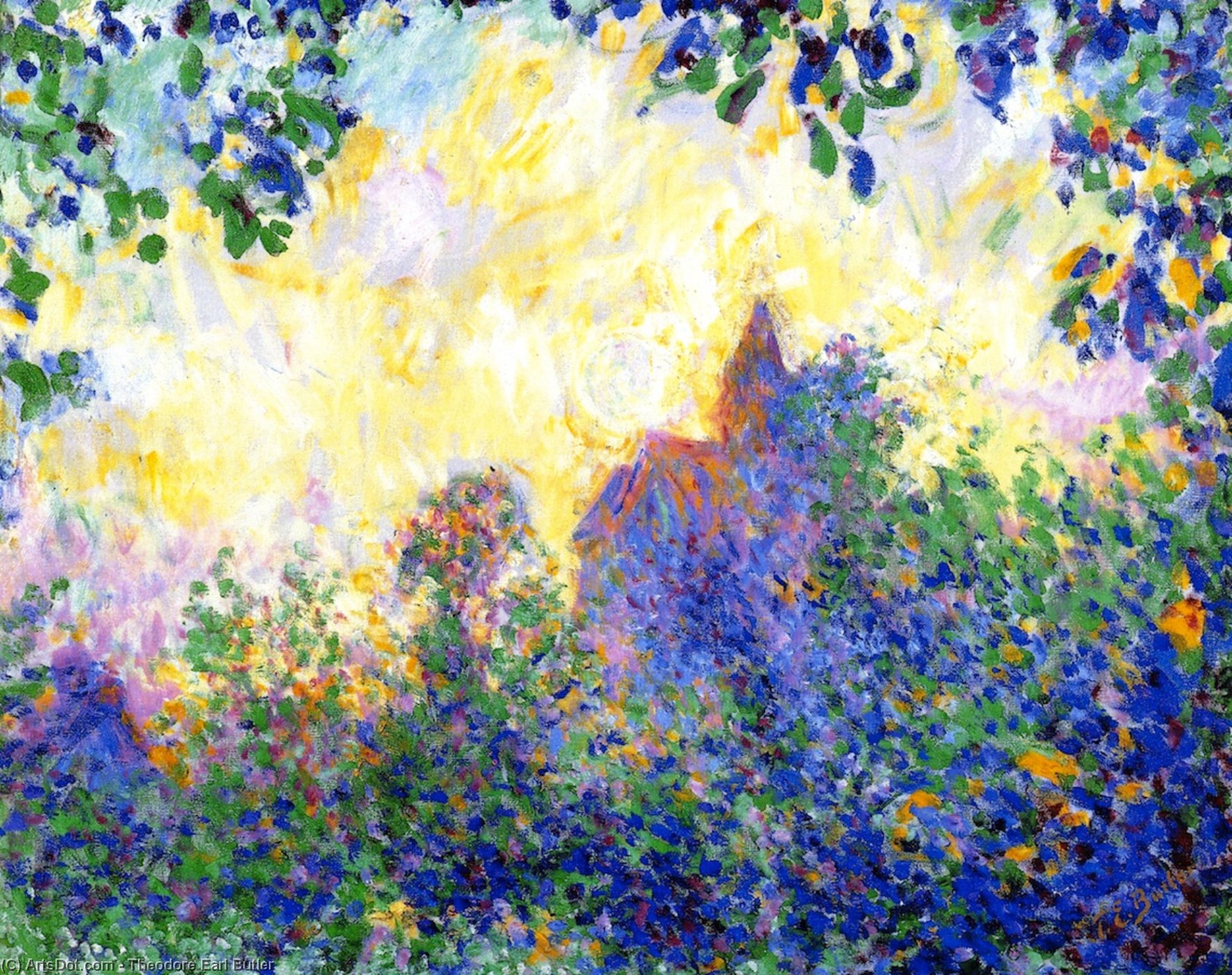 WikiOO.org - Εγκυκλοπαίδεια Καλών Τεχνών - Ζωγραφική, έργα τέχνης Theodore Earl Butler - Giverny Church, Sunset
