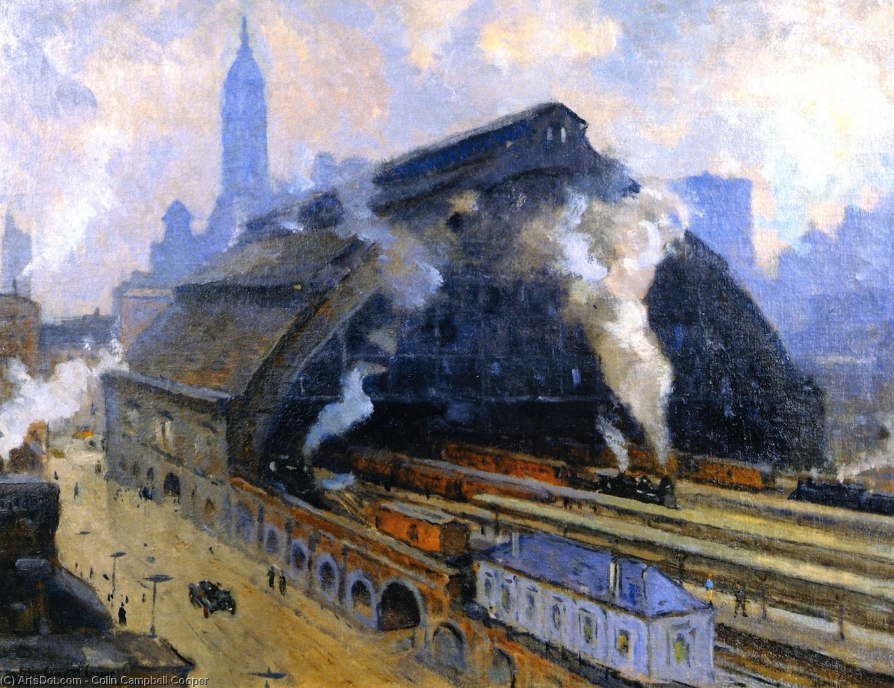 Wikioo.org - The Encyclopedia of Fine Arts - Painting, Artwork by Colin Campbell Cooper - Glass Train Shed, Broad Street Station, Philadelphia