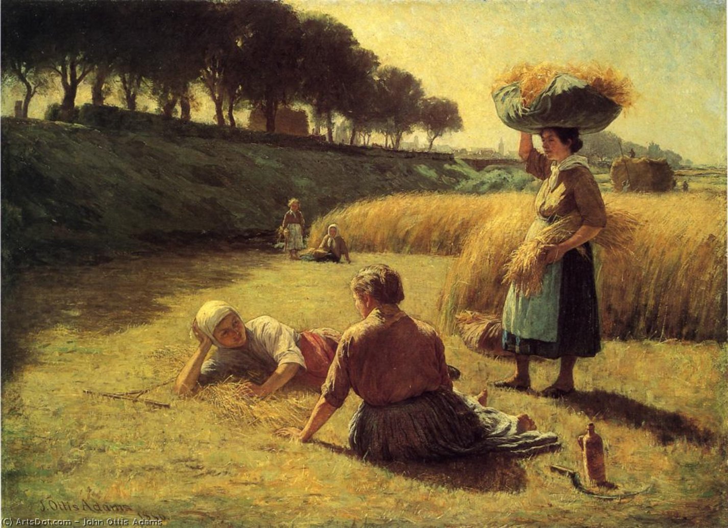 Wikioo.org - The Encyclopedia of Fine Arts - Painting, Artwork by John Ottis Adams - Gleaners at Rest (also known as Nooning)