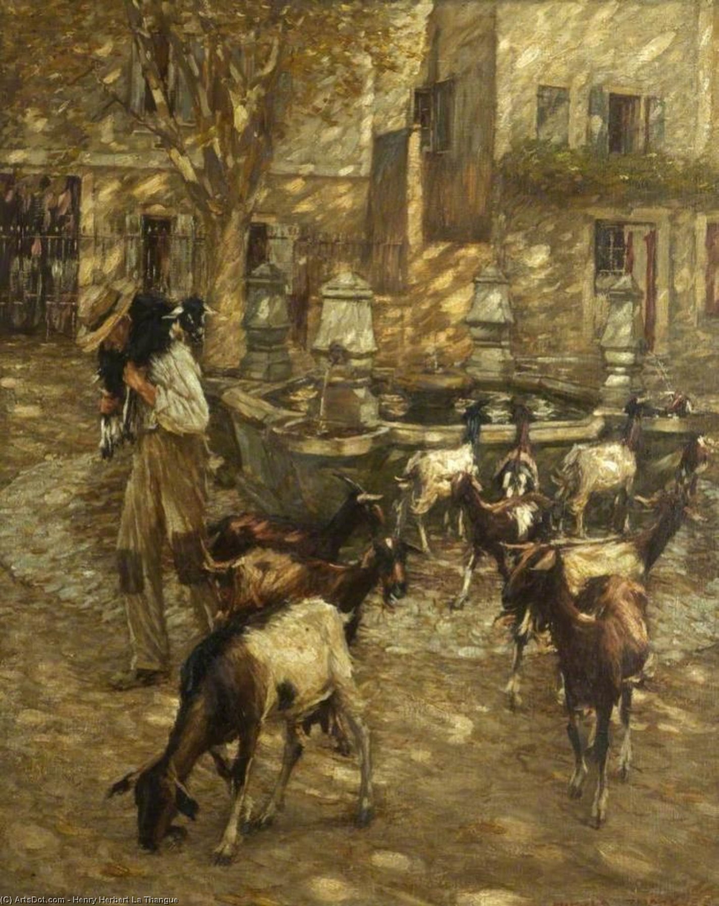 Wikioo.org – La Enciclopedia de las Bellas Artes - Pintura, Obras de arte de Henry Herbert La Thangue - cabras en una fuente