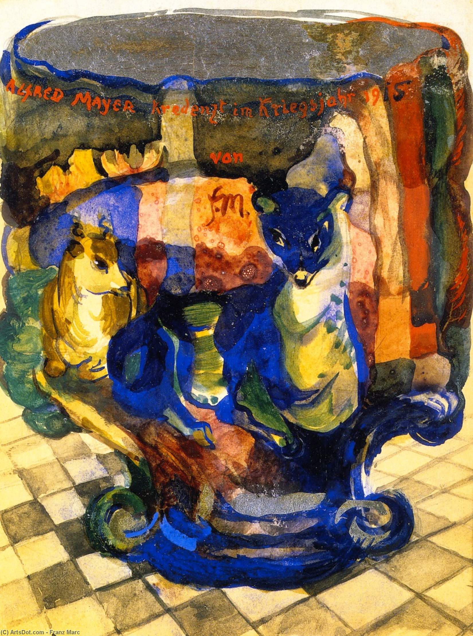 Wikioo.org - The Encyclopedia of Fine Arts - Painting, Artwork by Franz Marc - Goblet with Fox and Roebuck
