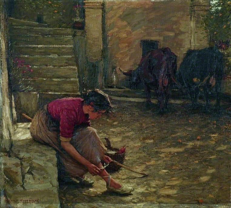 Wikioo.org – L'Enciclopedia delle Belle Arti - Pittura, Opere di Henry Herbert La Thangue - andando `out` con l'estensione mucche