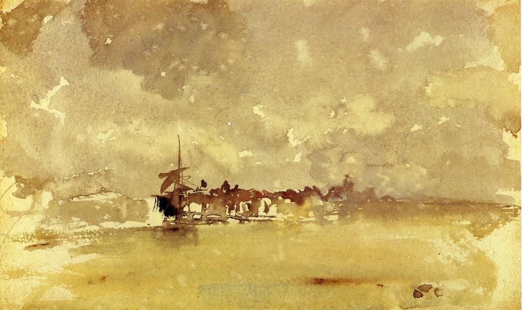 WikiOO.org - Encyclopedia of Fine Arts - Maľba, Artwork James Abbott Mcneill Whistler - Gold and Grey: the Sunny Shower - Dordrecht