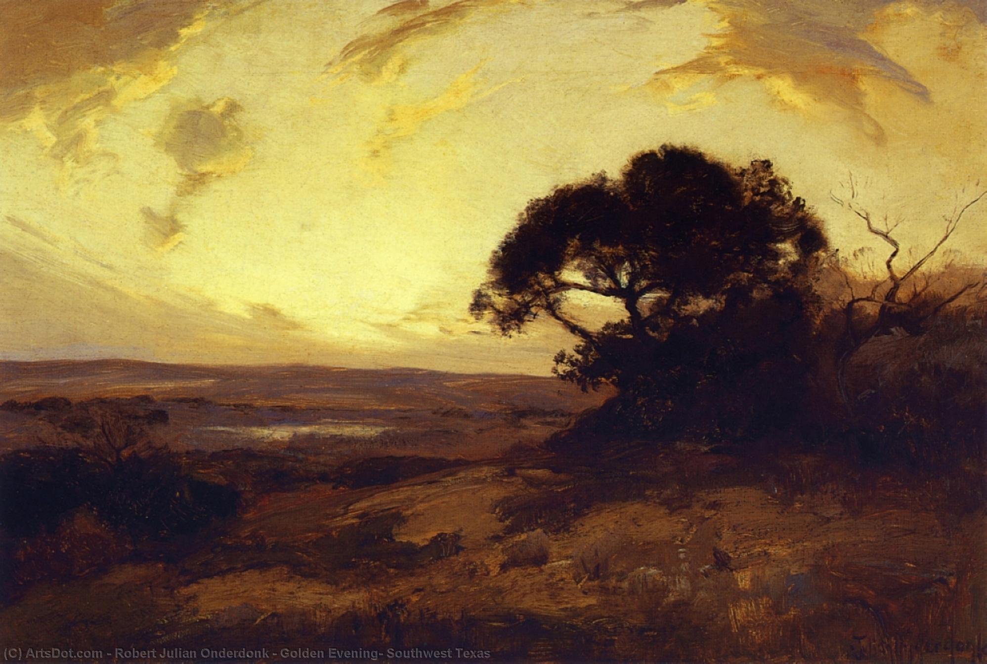 Wikioo.org - The Encyclopedia of Fine Arts - Painting, Artwork by Robert Julian Onderdonk - Golden Evening, Southwest Texas
