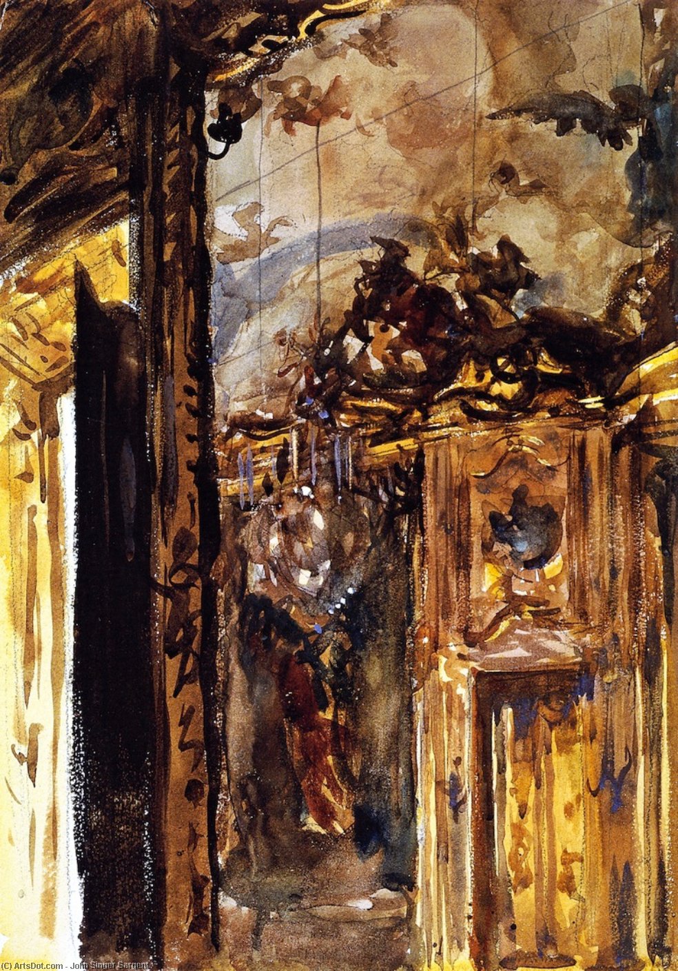 WikiOO.org - Encyclopedia of Fine Arts - Maleri, Artwork John Singer Sargent - The Golden Room of the Palazzo Cleriri