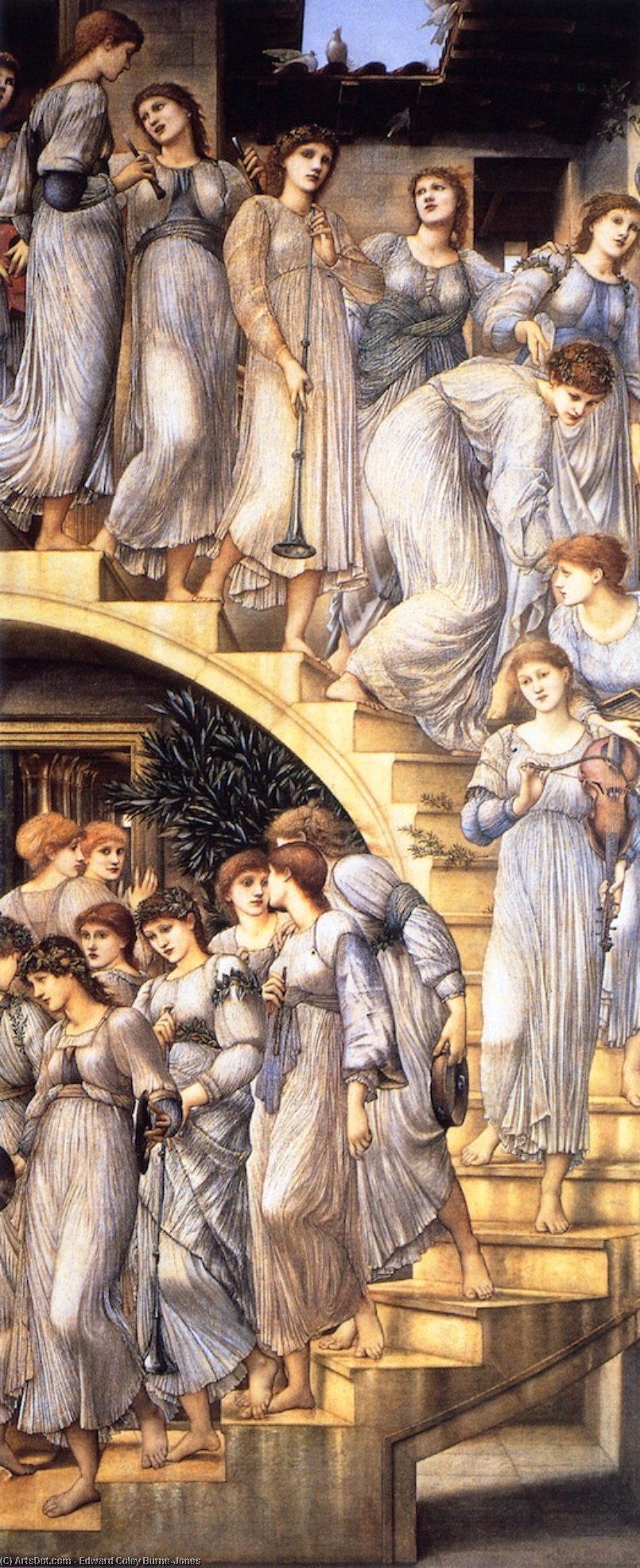 Wikioo.org – L'Encyclopédie des Beaux Arts - Peinture, Oeuvre de Edward Coley Burne-Jones - les golden stairs ( également connu sous le nom 'The King's Wedding' ou en 'Music sur l Stairs' )