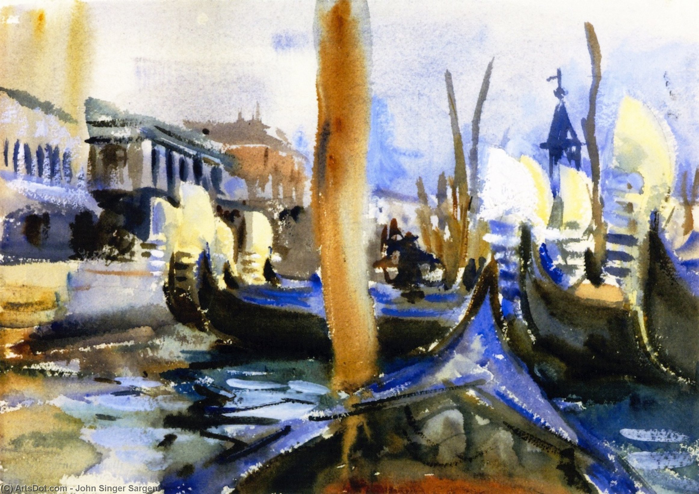 Wikioo.org - The Encyclopedia of Fine Arts - Painting, Artwork by John Singer Sargent - Gondola Prows (also known as La Rive degli Schiavoni, Venice)