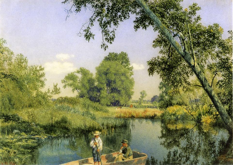 WikiOO.org - Encyclopedia of Fine Arts - Schilderen, Artwork John William Hill - Gone Fishing