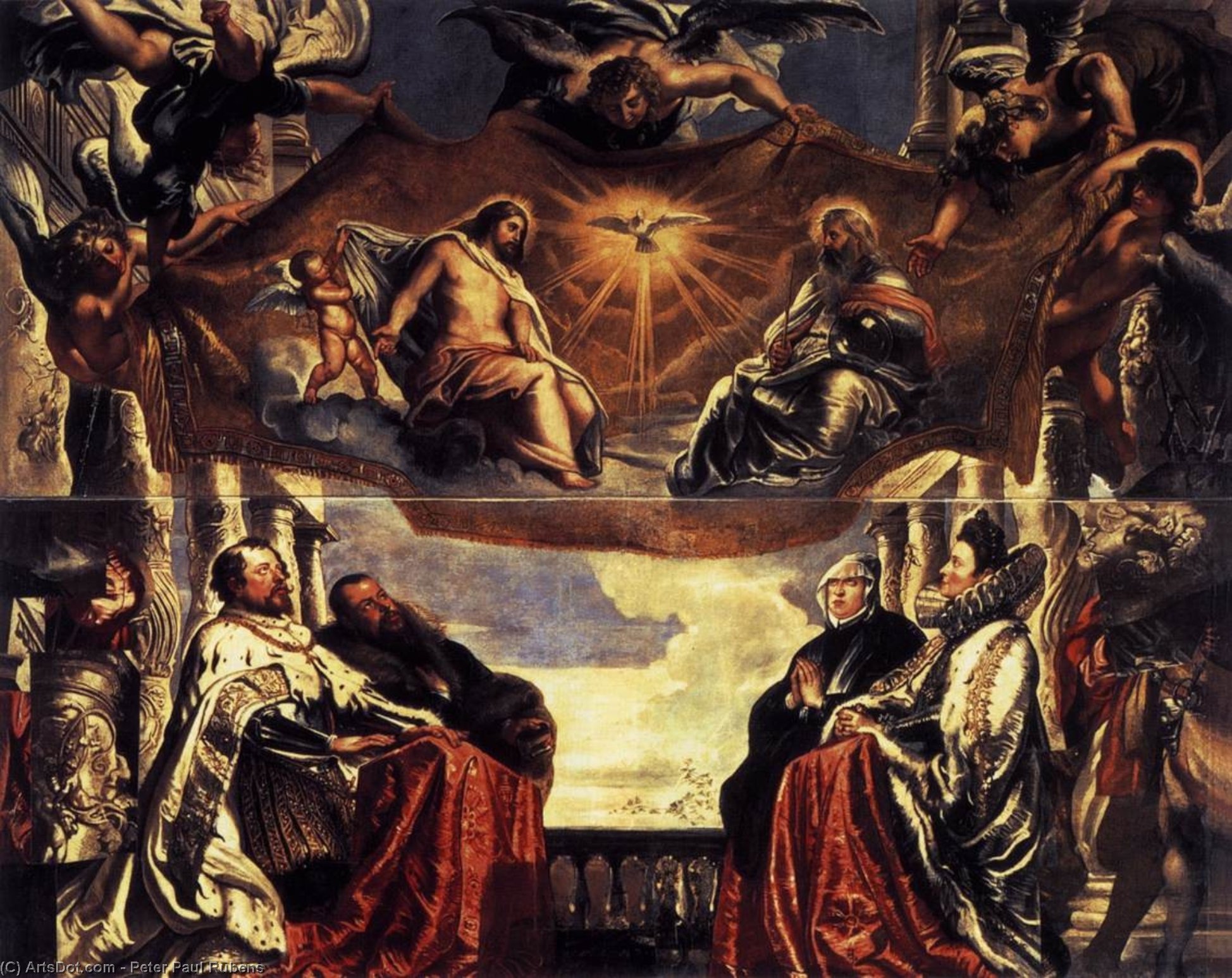 Wikioo.org - Die Enzyklopädie bildender Kunst - Malerei, Kunstwerk von Peter Paul Rubens - Das Gonzaga Familie Anbetung der Heiligen Dreifaltigkeit