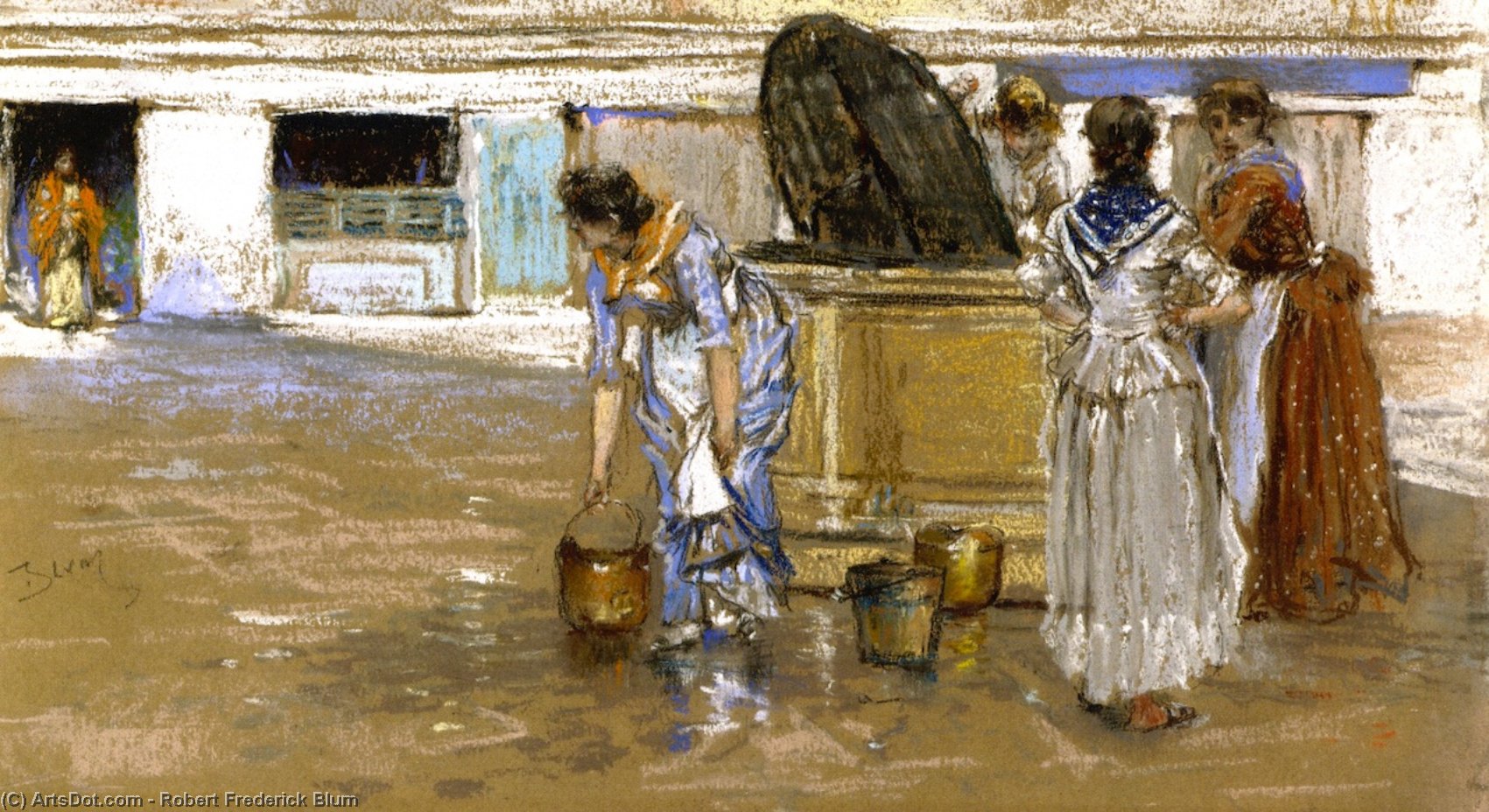 Wikioo.org - The Encyclopedia of Fine Arts - Painting, Artwork by Robert Frederick Blum - A Gossiping Place in Venice