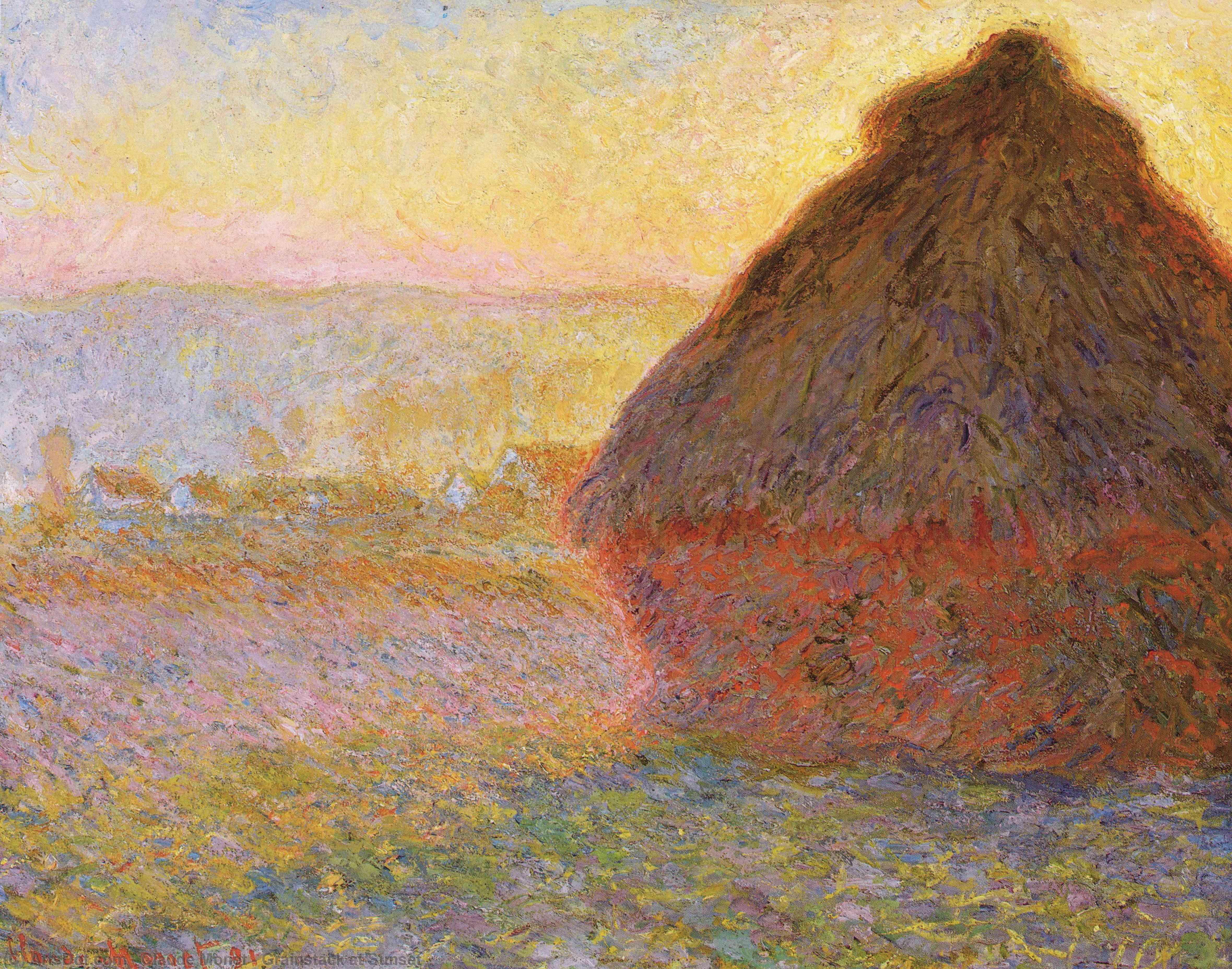 Wikioo.org - สารานุกรมวิจิตรศิลป์ - จิตรกรรม Claude Monet - Grainstack at Sunset