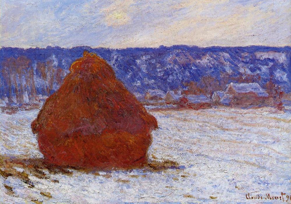 Wikioo.org – L'Encyclopédie des Beaux Arts - Peinture, Oeuvre de Claude Monet - Grainstack dans Nuageux Météo neiges  effet