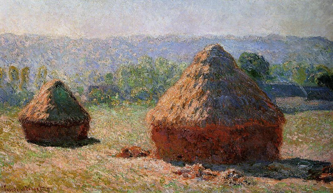 WikiOO.org – 美術百科全書 - 繪畫，作品 Claude Monet - Grainstacks  在 结束 夏天 , 上午的影响