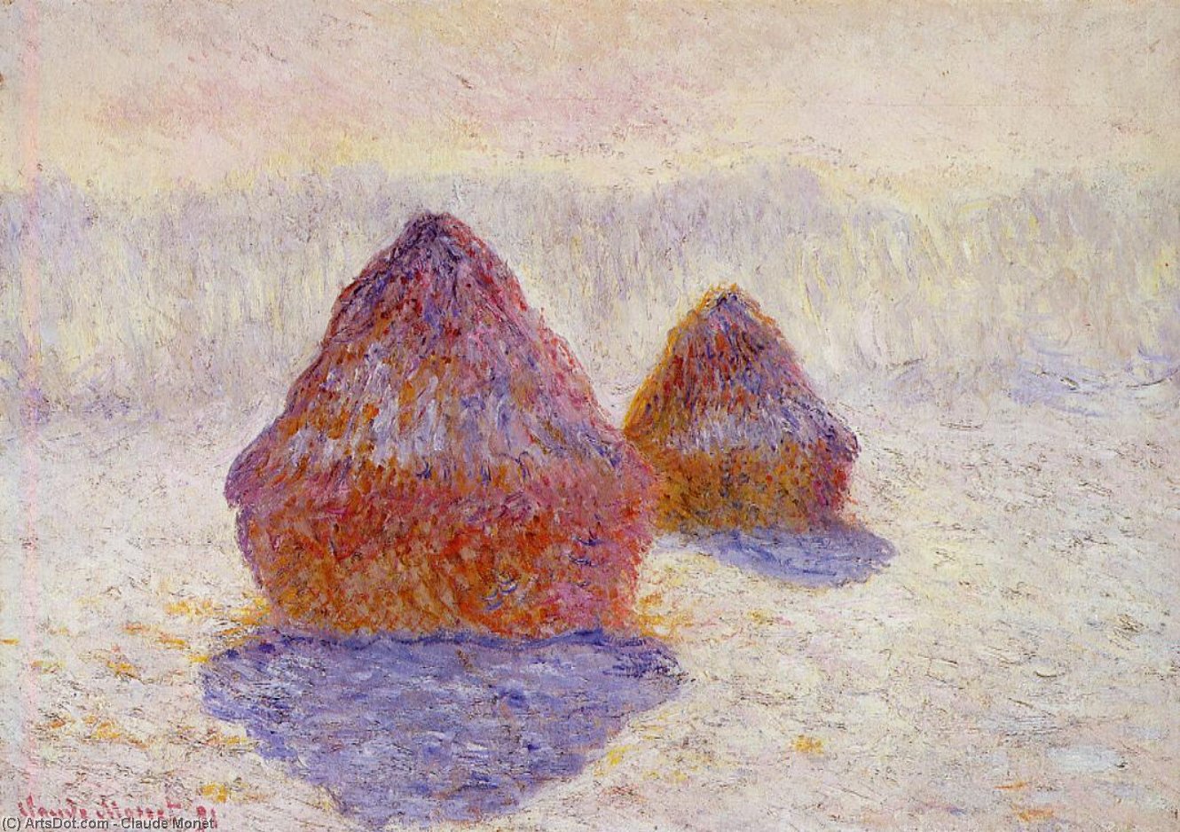 WikiOO.org - Encyclopedia of Fine Arts - Lukisan, Artwork Claude Monet - Grainstacks, White Frost Effect By Monet (also known as Grainstacks, In Snowy Effect By Monet)