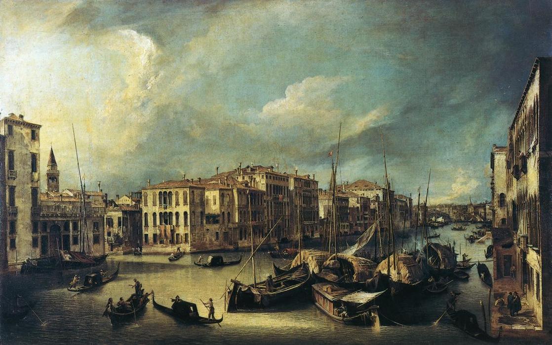 Wikioo.org - The Encyclopedia of Fine Arts - Painting, Artwork by Giovanni Antonio Canal (Canaletto) - Grand Canal: Looking Northeast from near the Palazzo Corner Spinelli to the Rialto Bridge
