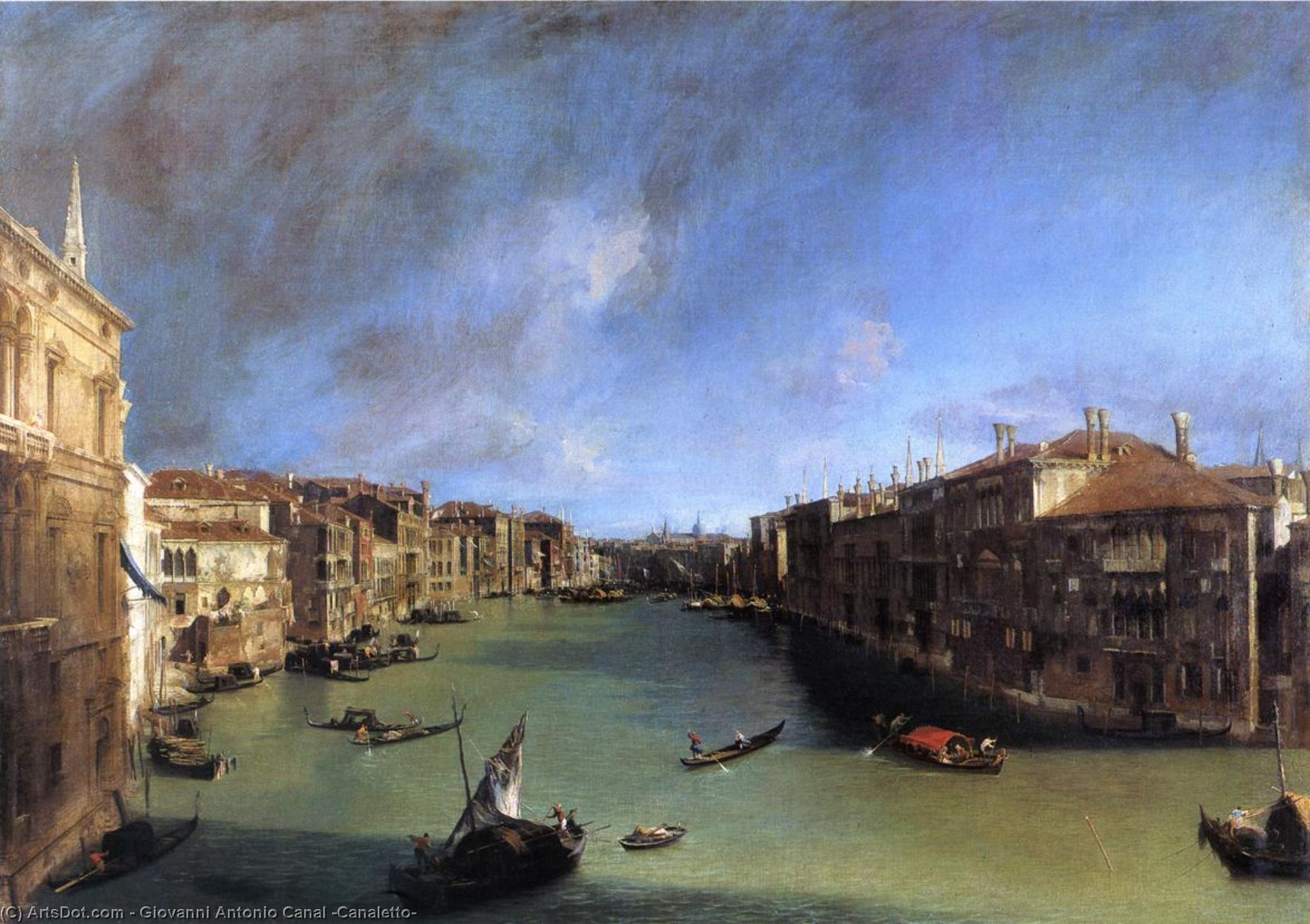 Wikioo.org - The Encyclopedia of Fine Arts - Painting, Artwork by Giovanni Antonio Canal (Canaletto) - Grand Canal: Looking Northeast from the Palazzo Balbi to the Rialto Bridge