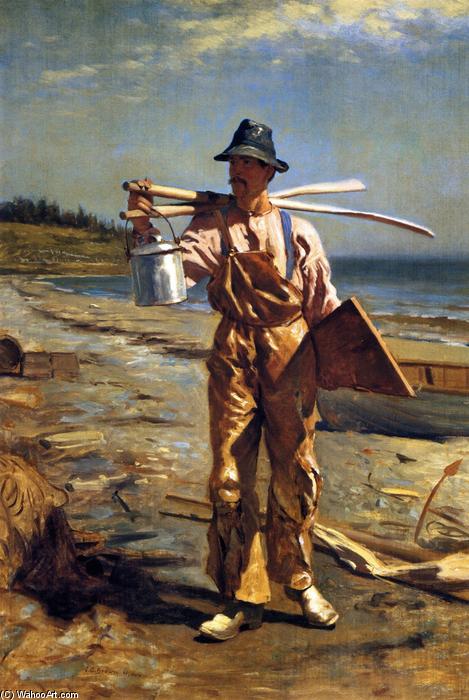 Wikioo.org - Bách khoa toàn thư về mỹ thuật - Vẽ tranh, Tác phẩm nghệ thuật John George Brown - Grand Manan Fisherman Bringing Home His Oars