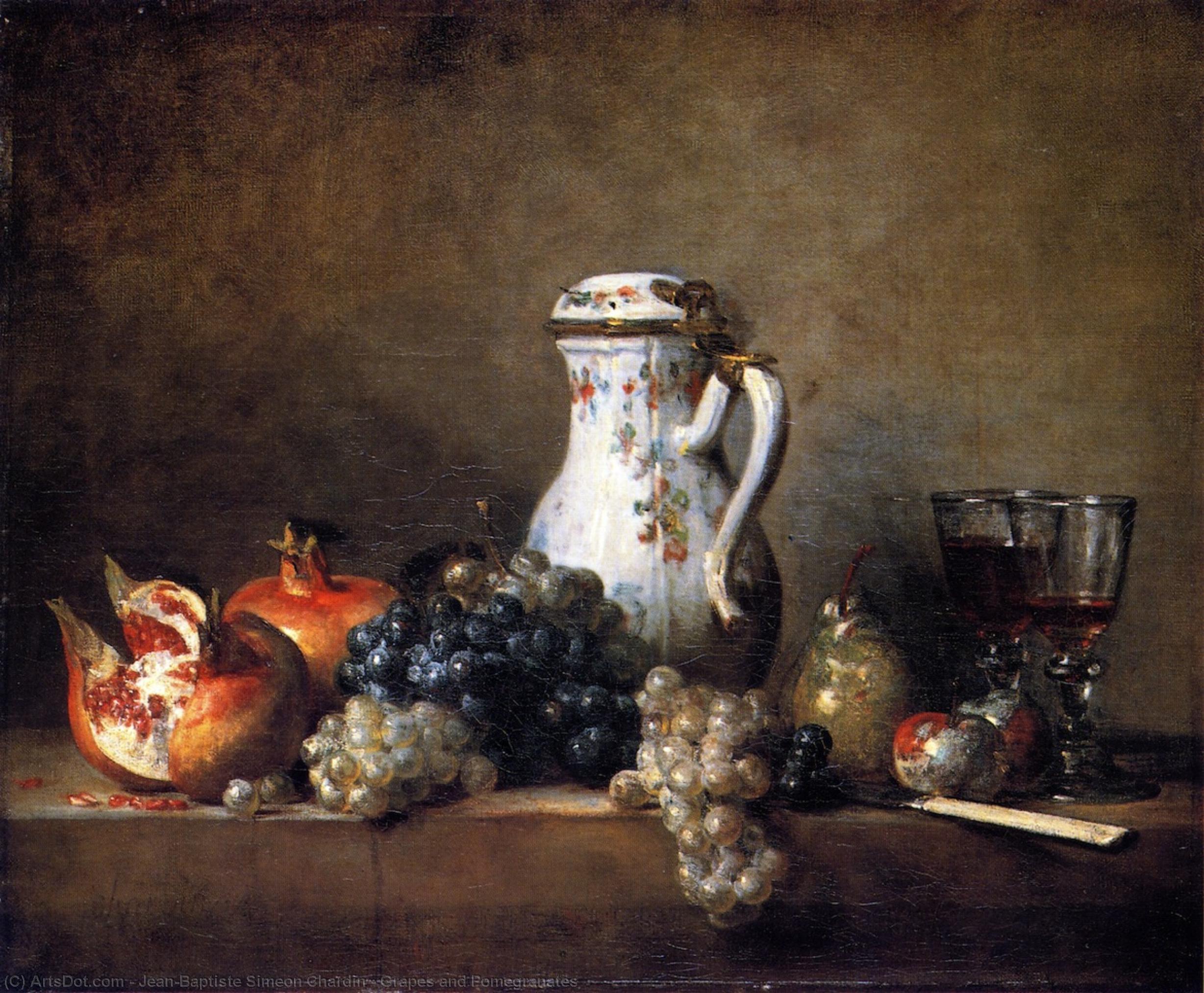 Wikioo.org - Bách khoa toàn thư về mỹ thuật - Vẽ tranh, Tác phẩm nghệ thuật Jean-Baptiste Simeon Chardin - Grapes and Pomegranates