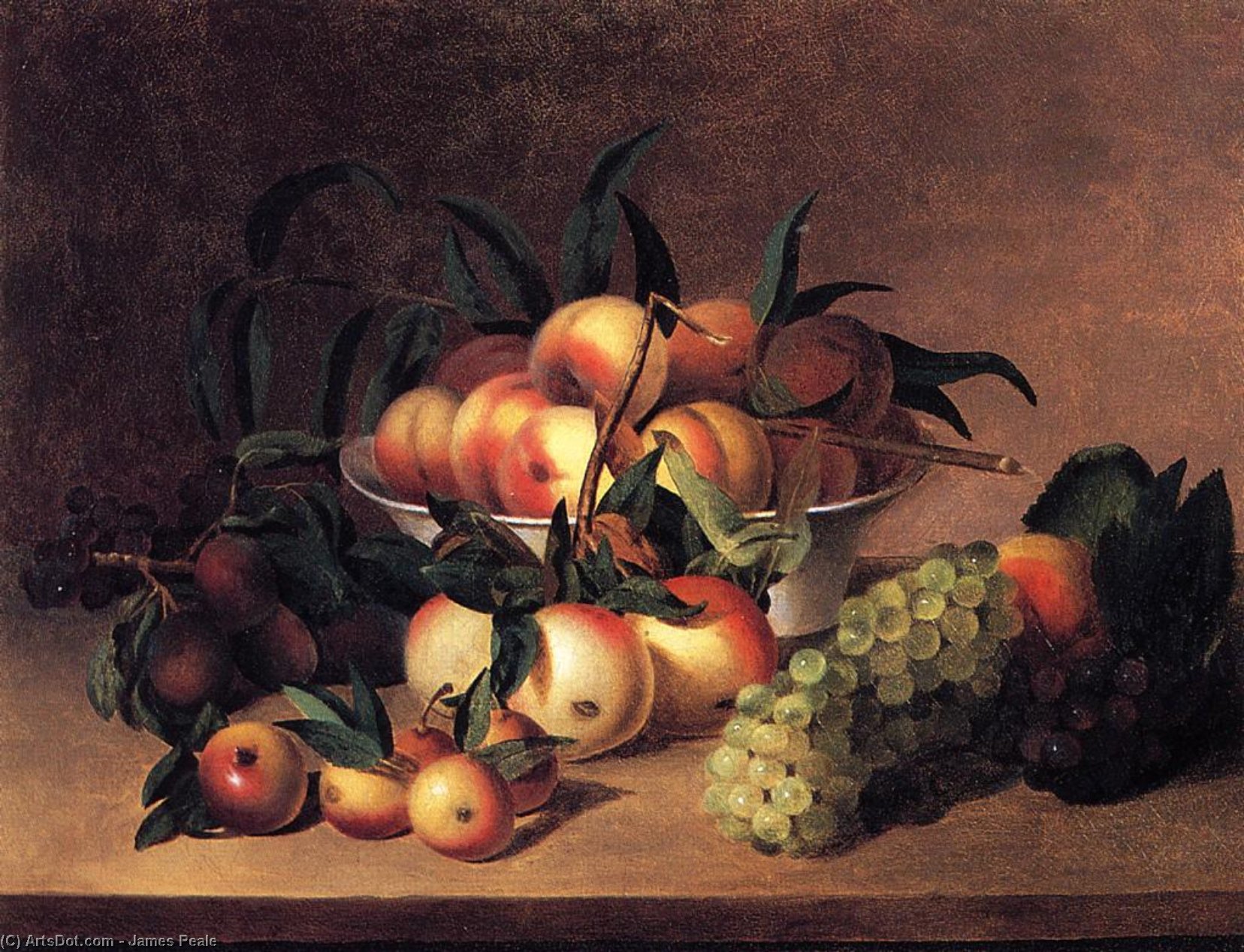 Wikioo.org - The Encyclopedia of Fine Arts - Painting, Artwork by James Peale - Grapes, Apples and Bowl of Peaches