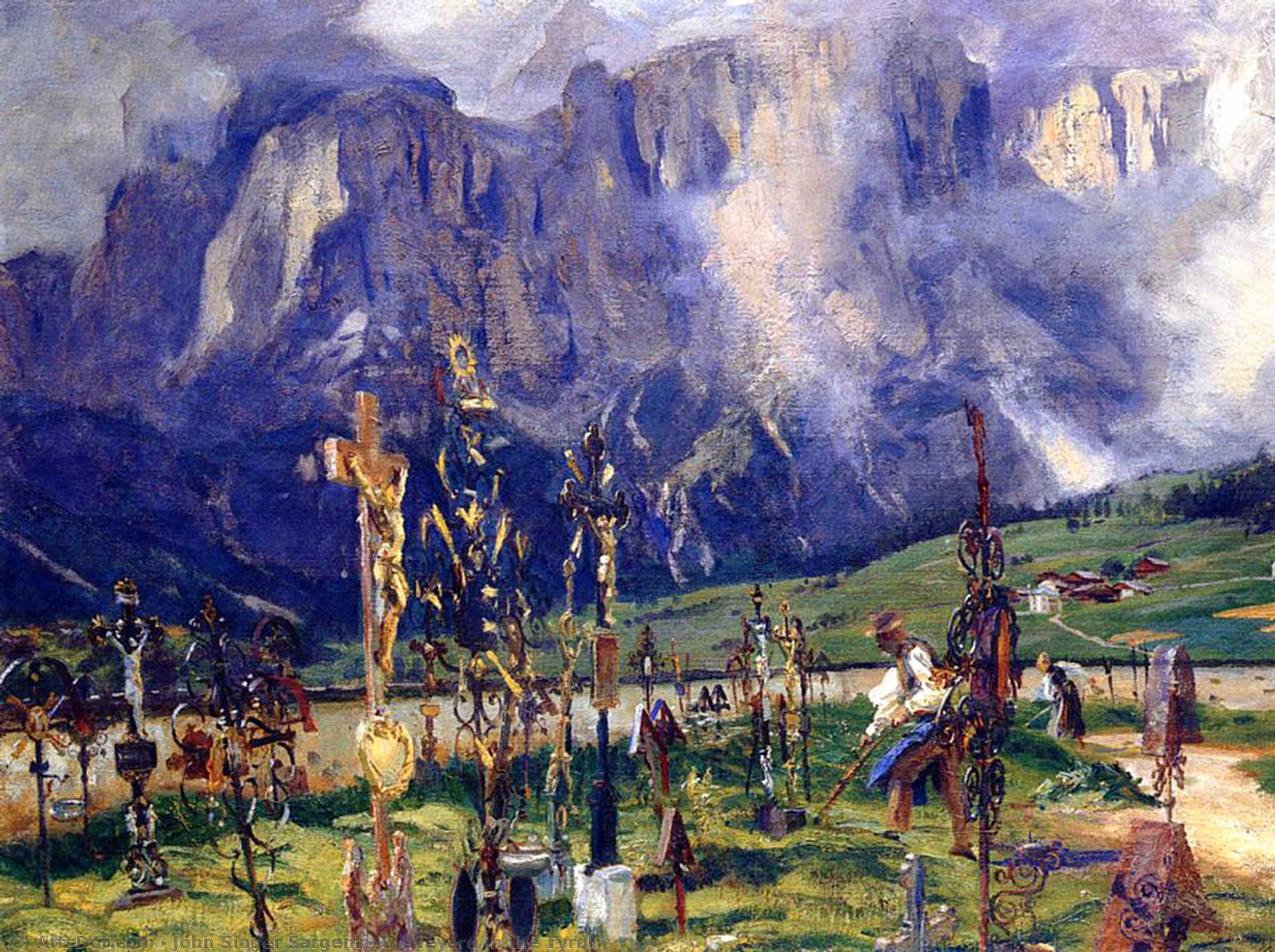 WikiOO.org - Encyclopedia of Fine Arts - Målning, konstverk John Singer Sargent - Graveyard in the Tyrol