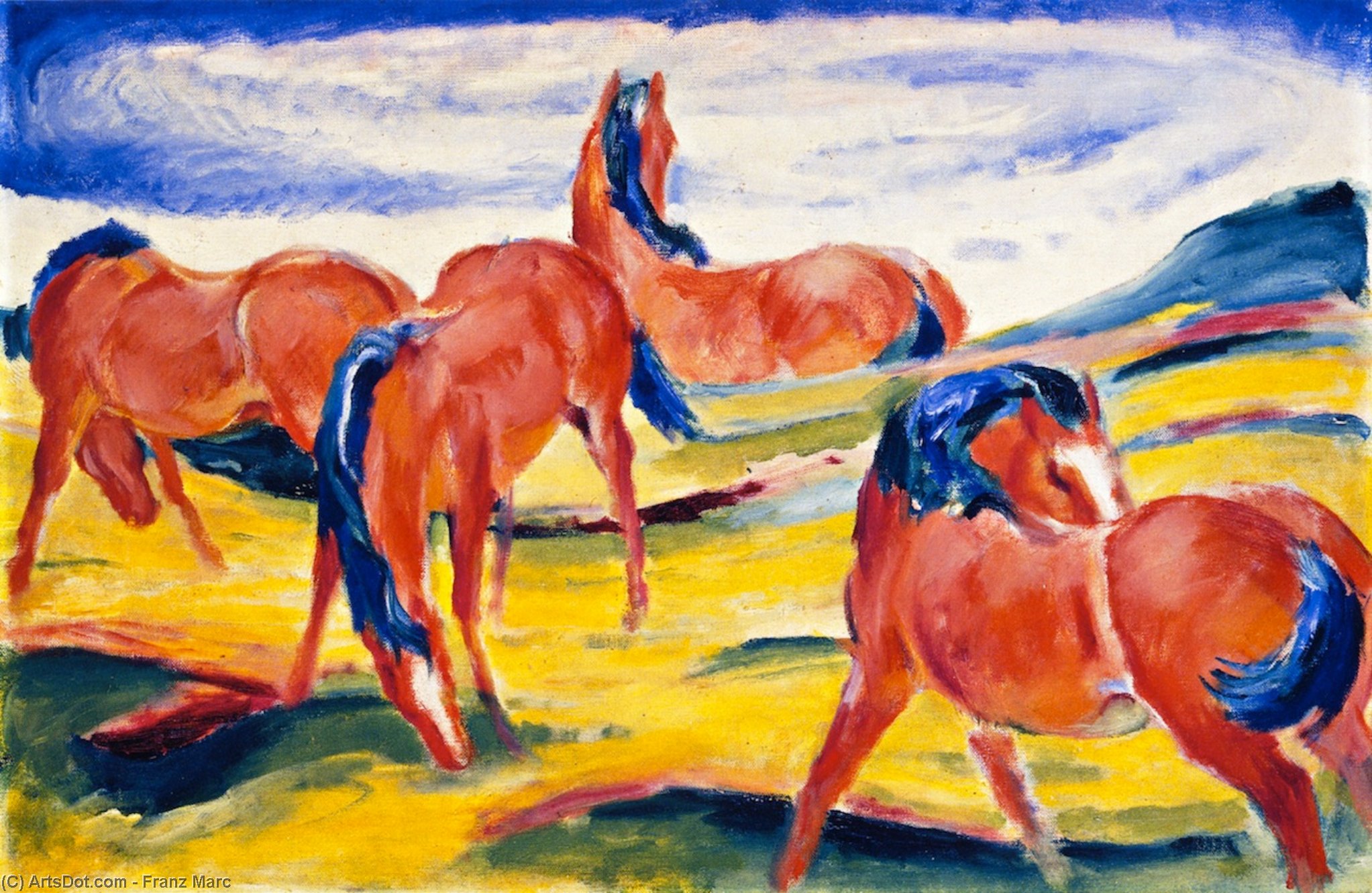 Wikioo.org - The Encyclopedia of Fine Arts - Painting, Artwork by Franz Marc - Grazing Horses II