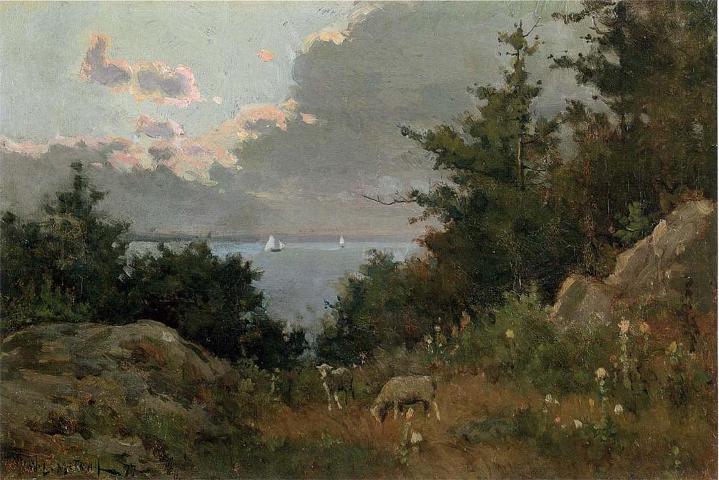 Wikioo.org - The Encyclopedia of Fine Arts - Painting, Artwork by Willard Leroy Metcalf - Grazing sheep on the coast of Maine