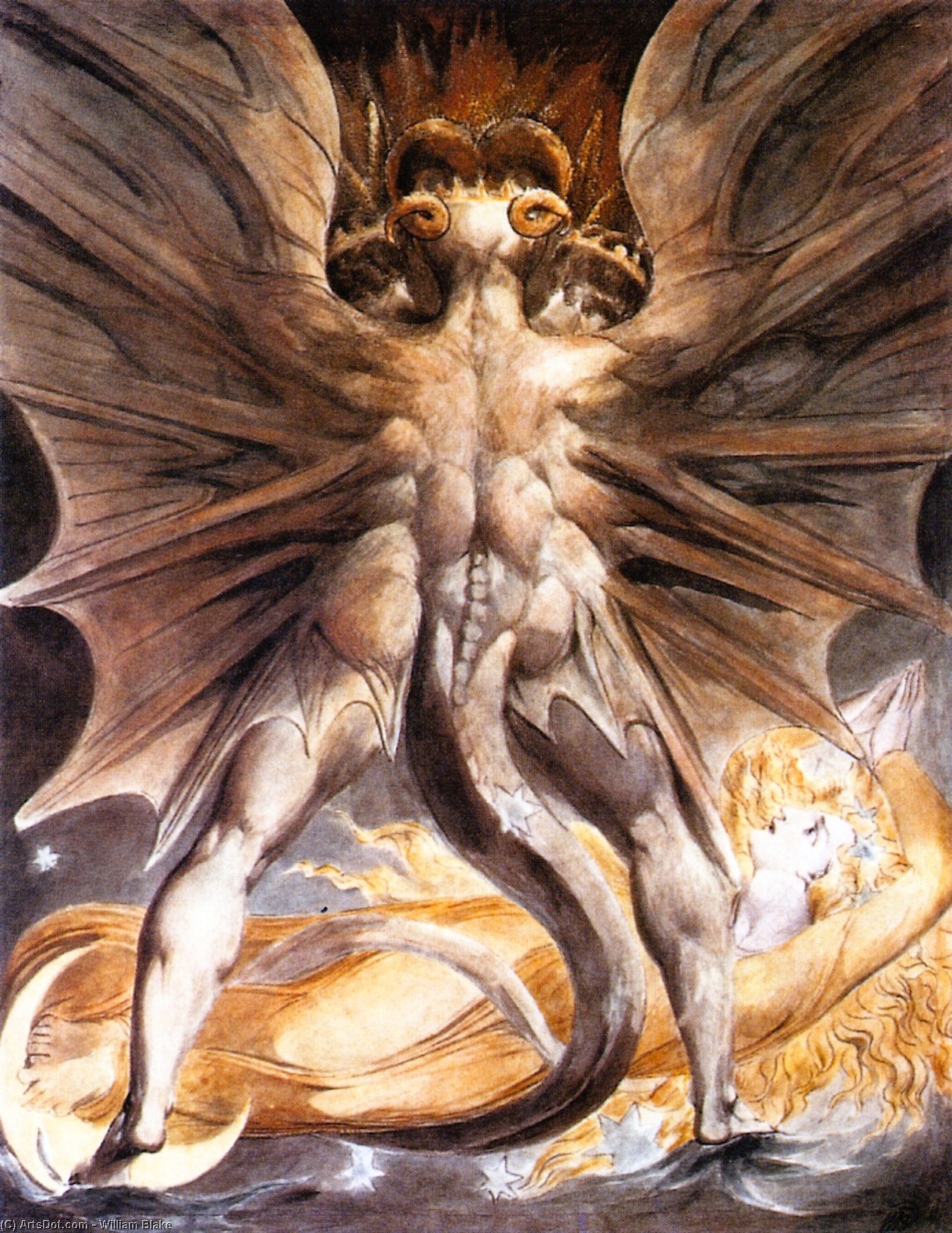 WikiOO.org - Encyclopedia of Fine Arts - Målning, konstverk William Blake - The Great Red Dragon and the Woman Clothed in Sun