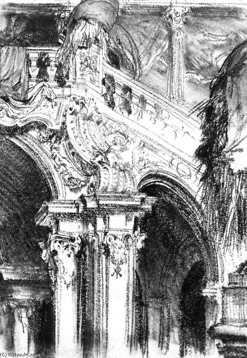WikiOO.org - Εγκυκλοπαίδεια Καλών Τεχνών - Ζωγραφική, έργα τέχνης Adolph Menzel - The Great Staircase at the Chateau of Pommersfelden