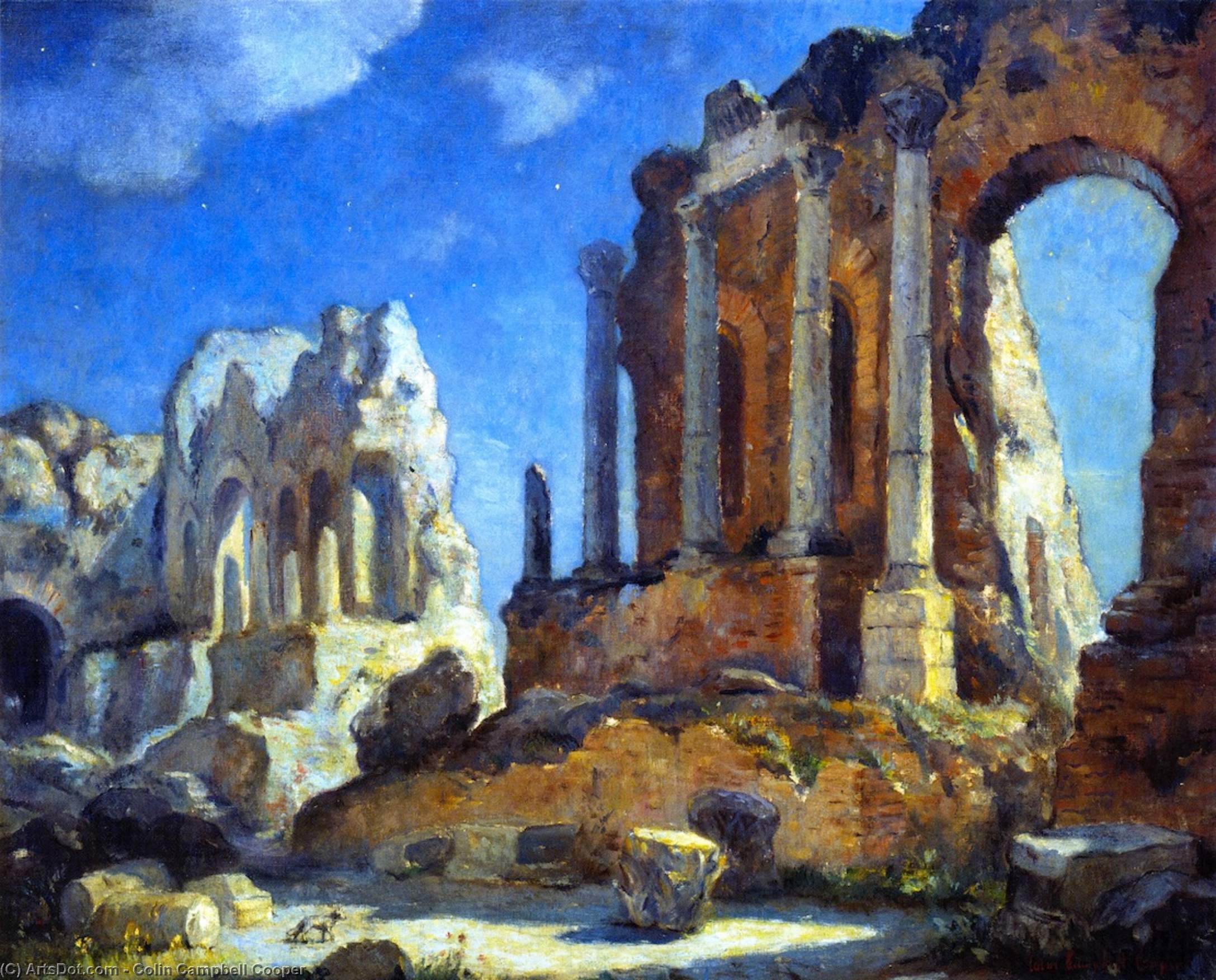 Wikioo.org - The Encyclopedia of Fine Arts - Painting, Artwork by Colin Campbell Cooper - Greco-Roman Theater at Night, Taormina, Sicily