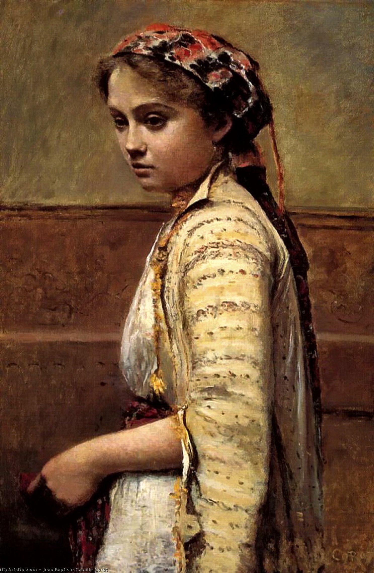 Wikoo.org - موسوعة الفنون الجميلة - اللوحة، العمل الفني Jean Baptiste Camille Corot - The Greek Girl