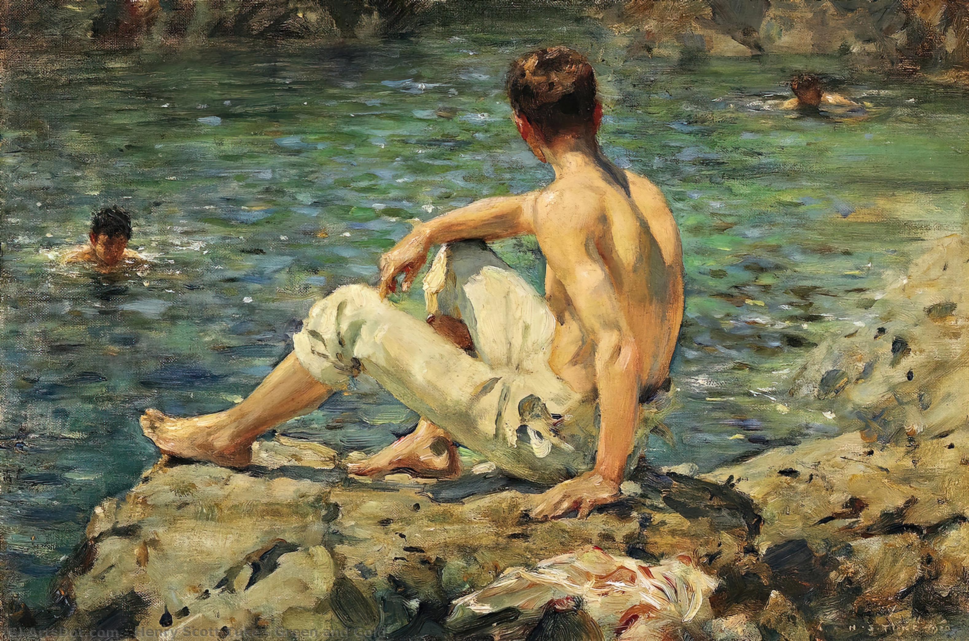 Wikioo.org - The Encyclopedia of Fine Arts - Painting, Artwork by Henry Scott Tuke - Green and Gold