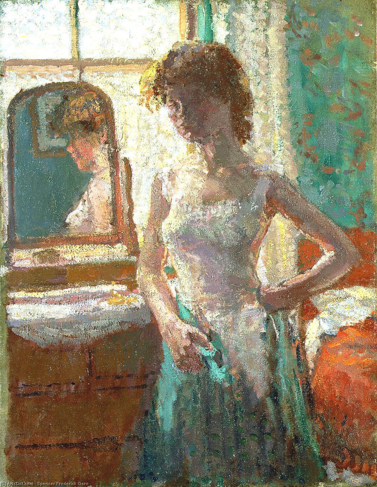 Wikioo.org - The Encyclopedia of Fine Arts - Painting, Artwork by Spencer Frederick Gore - The Green Dress