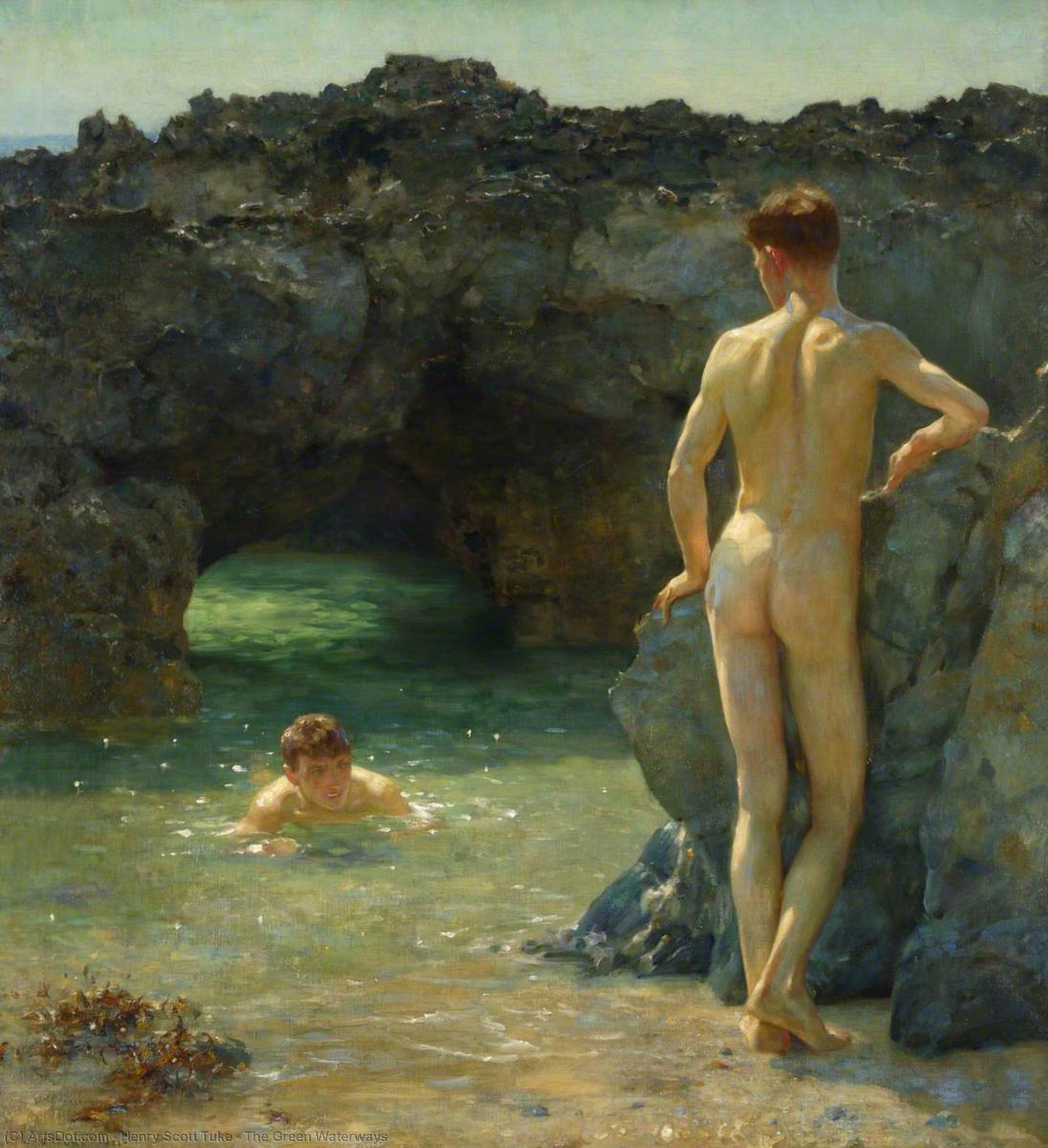 WikiOO.org - Encyclopedia of Fine Arts - Maľba, Artwork Henry Scott Tuke - The Green Waterways