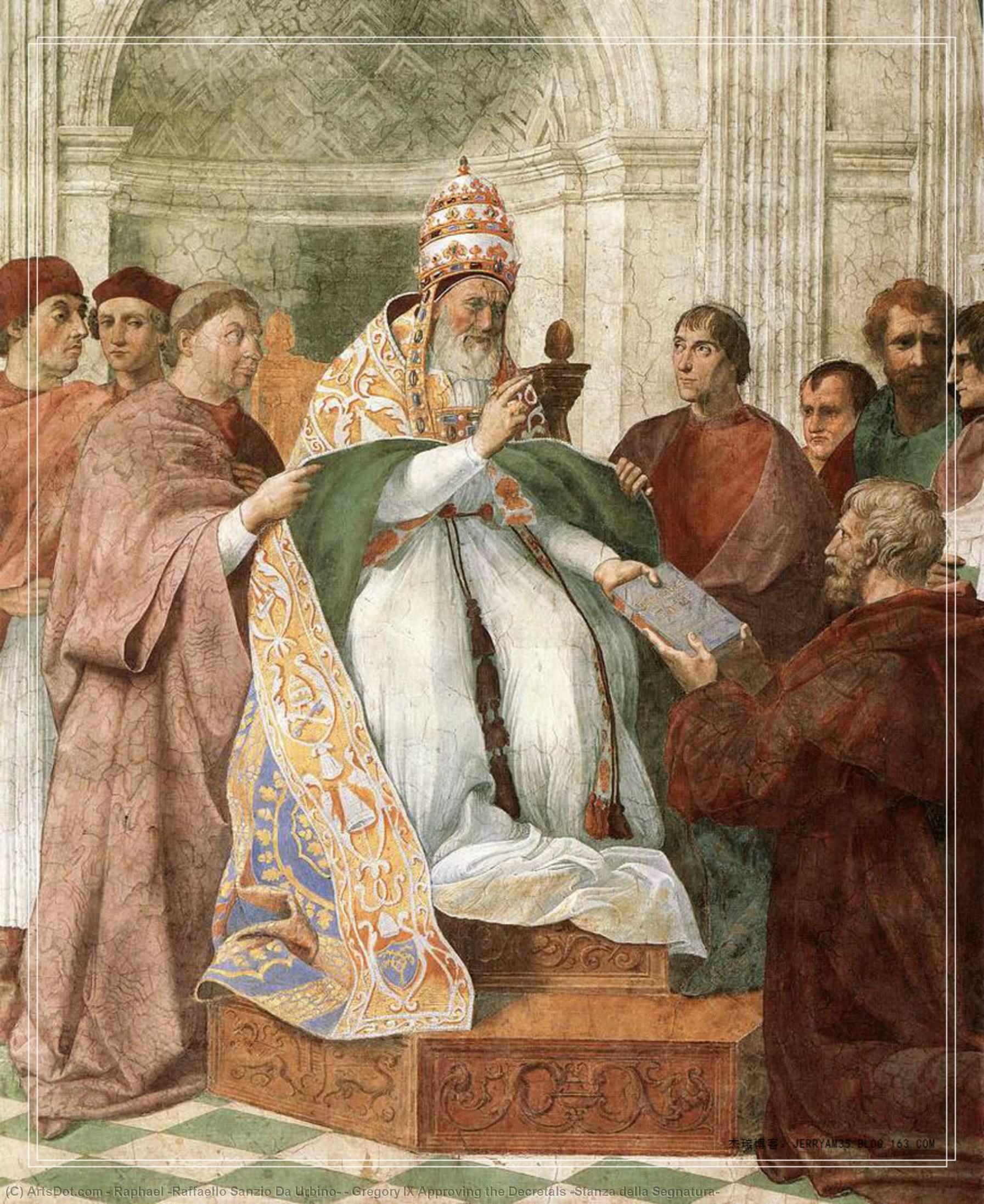Wikioo.org - สารานุกรมวิจิตรศิลป์ - จิตรกรรม Raphael (Raffaello Sanzio Da Urbino) - Gregory IX Approving the Decretals (Stanza della Segnatura)