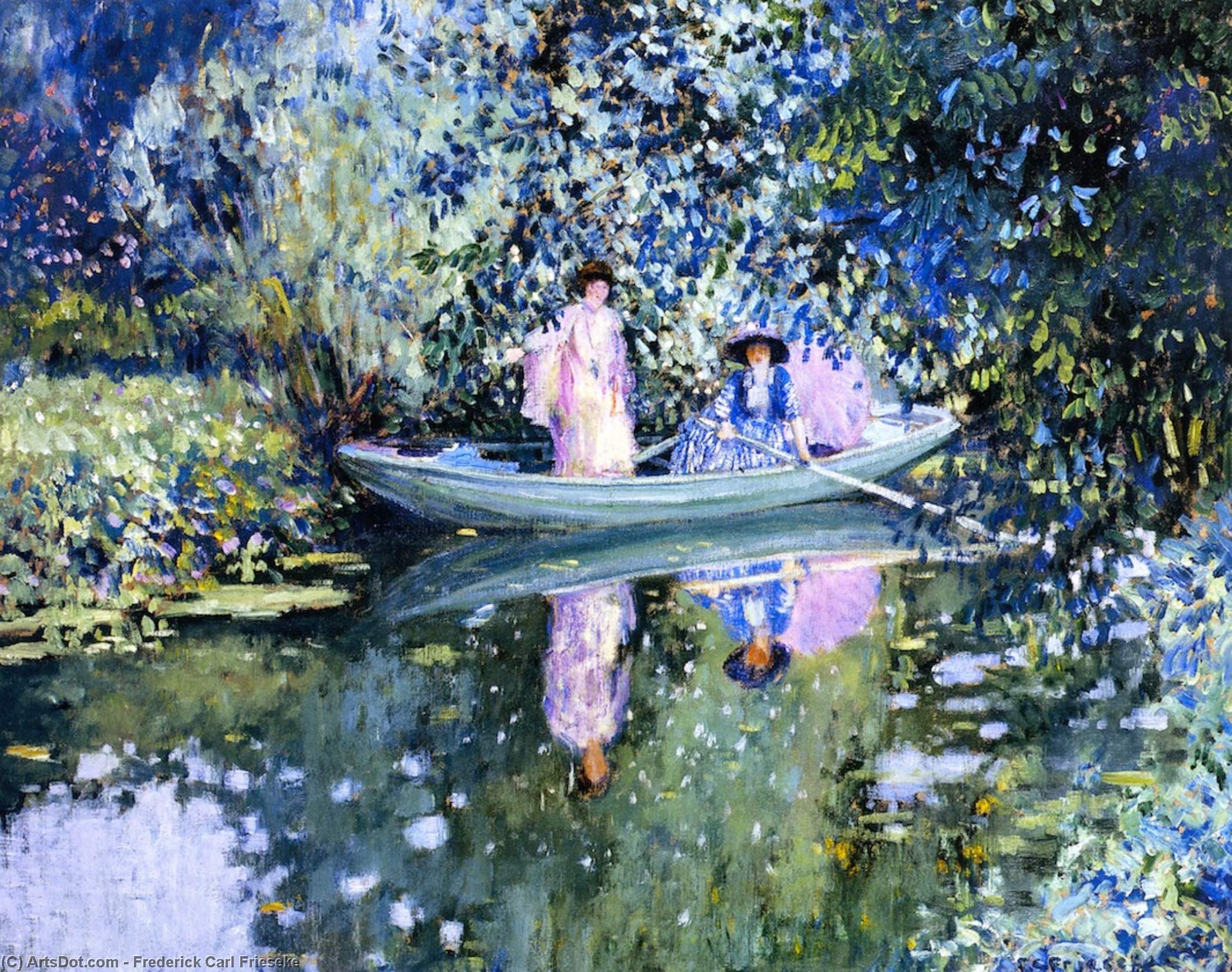 Wikioo.org - The Encyclopedia of Fine Arts - Painting, Artwork by Frederick Carl Frieseke - Grey Day on the River (also known as Two Ladies in a Boat)