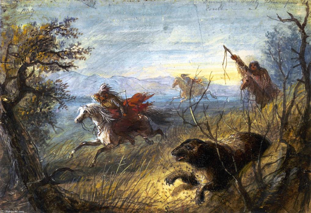 Wikioo.org - The Encyclopedia of Fine Arts - Painting, Artwork by Alfred Jacob Miller - Grizzly Bear Hunt