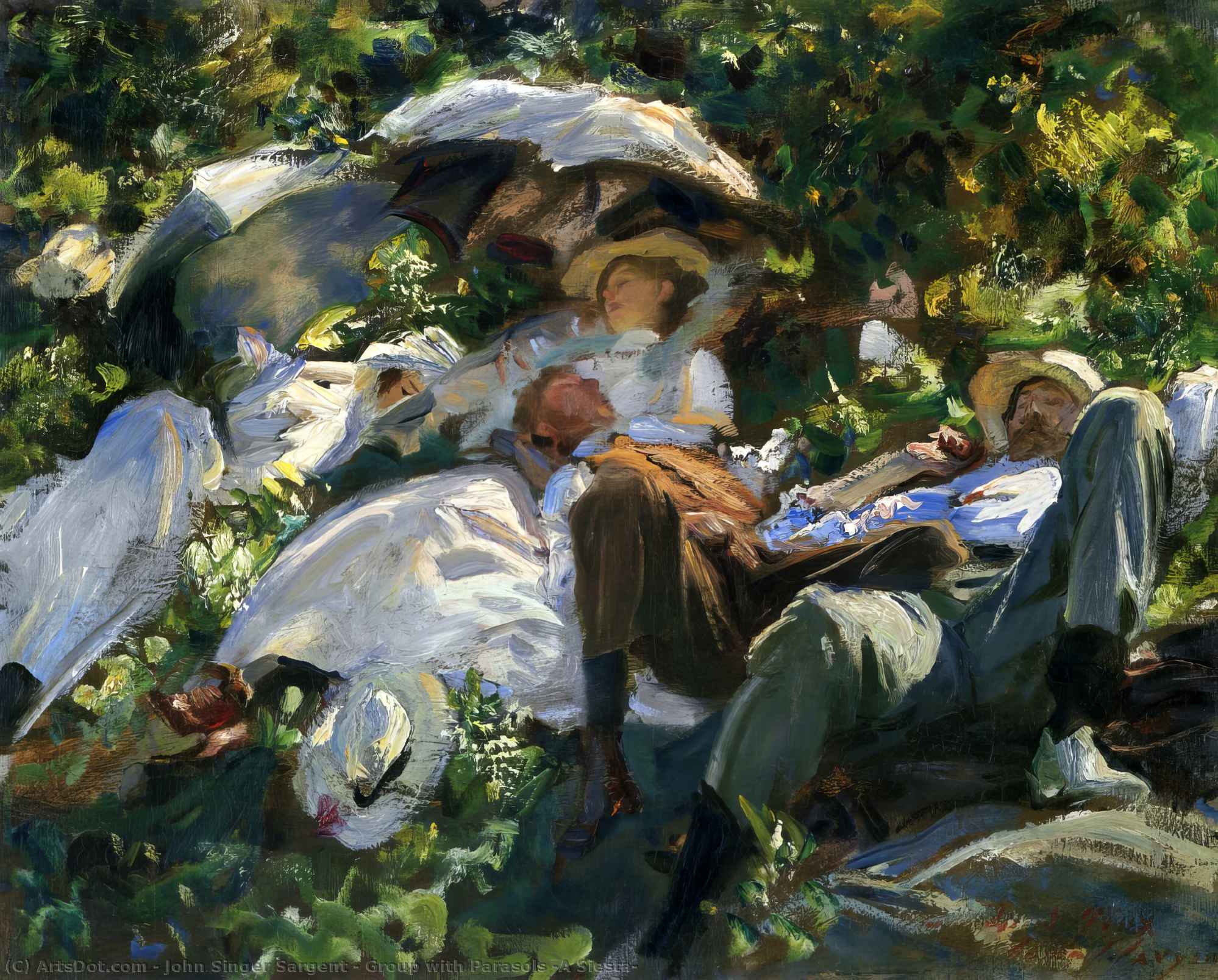 Wikioo.org - The Encyclopedia of Fine Arts - Painting, Artwork by John Singer Sargent - Group with Parasols (also known as A Siesta)